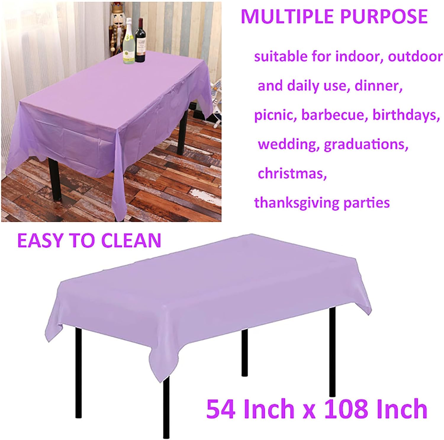 1 Pack Plastic Tablecloths Disposable Table Covers 54 inch x108 inch Rectangular Disposable Party Table Cover Suitable for Birthday, Graduation, Restaurant, Wedding Decoration Tablecloth (Purple)