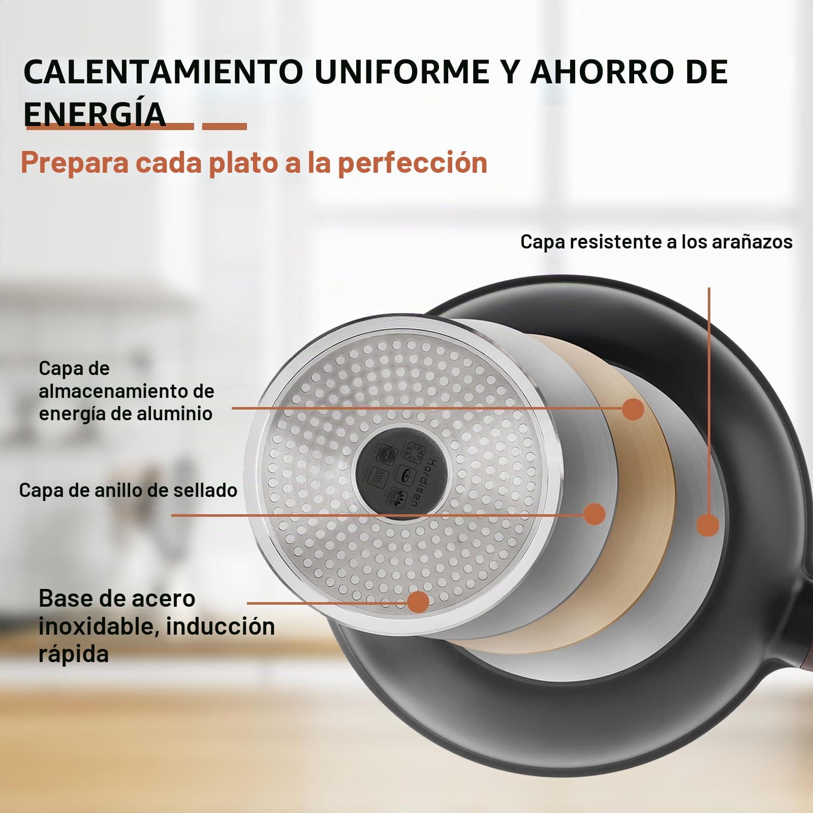 Kordisen Wok 30 cm, Wok de Inducción con Tapa, Revestimiento Antiadherente, Apto para Todo Tipo de Fuegos, Sin PFOA
