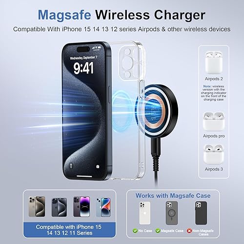 Miniatura 3 de Cargador Samsung S24 Ultra Wireless de 15 W Almohadilla de carga magnética con bloque de carga USB C rápido de 20 W para iPhone 15 Series, Samsung