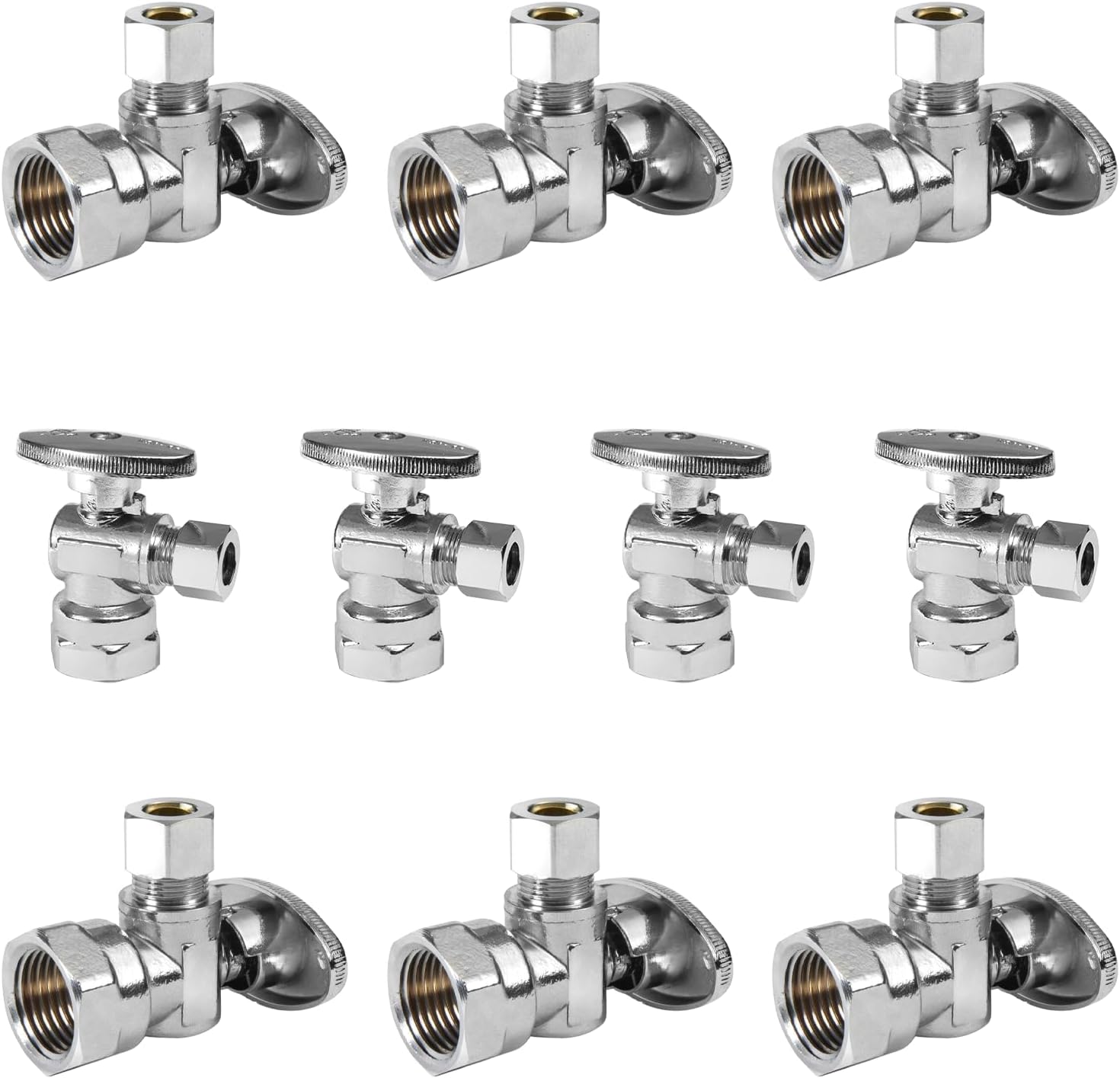 10-Pack Foskan 1/4 Turn Shut off Valve,Angle Stop Valve 3/8" OD x 1/2" FIP,Chrome Plated Brass