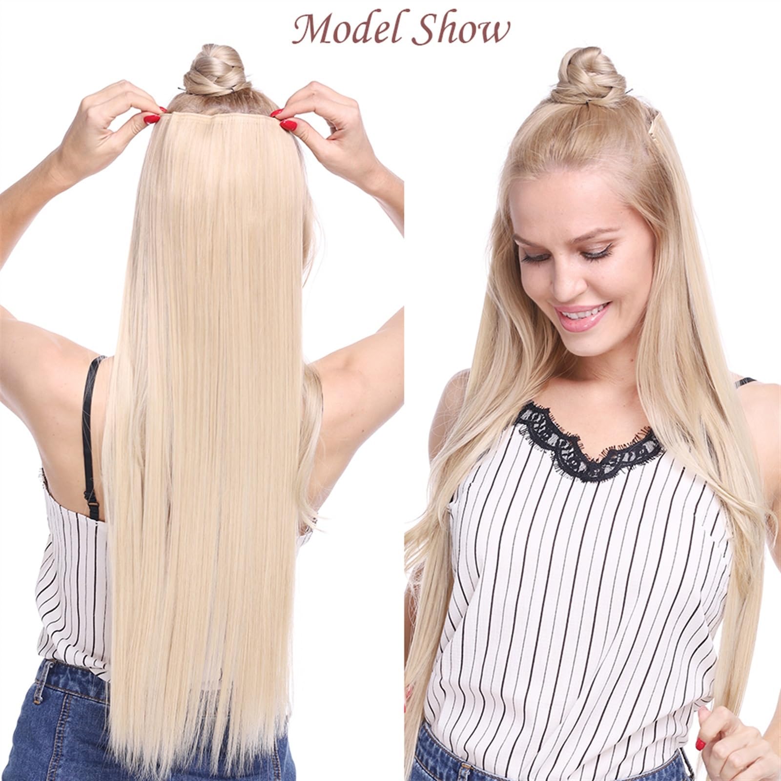 Przedłużanie włosów Syntetyczne doczepy do włosów 26 cali jasny blond włosy doczepiane Clip In długie proste naturalne ombre blond treski dla kobiet Kawałki włosów(Silver grey)