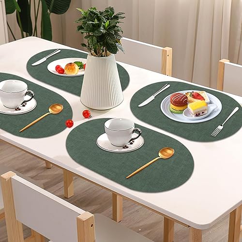 Miniatura 8 de Juego de 6 manteles individuales de piel sintética, resistentes al calor, lavables, para comedor al aire libre, cocina, color verde