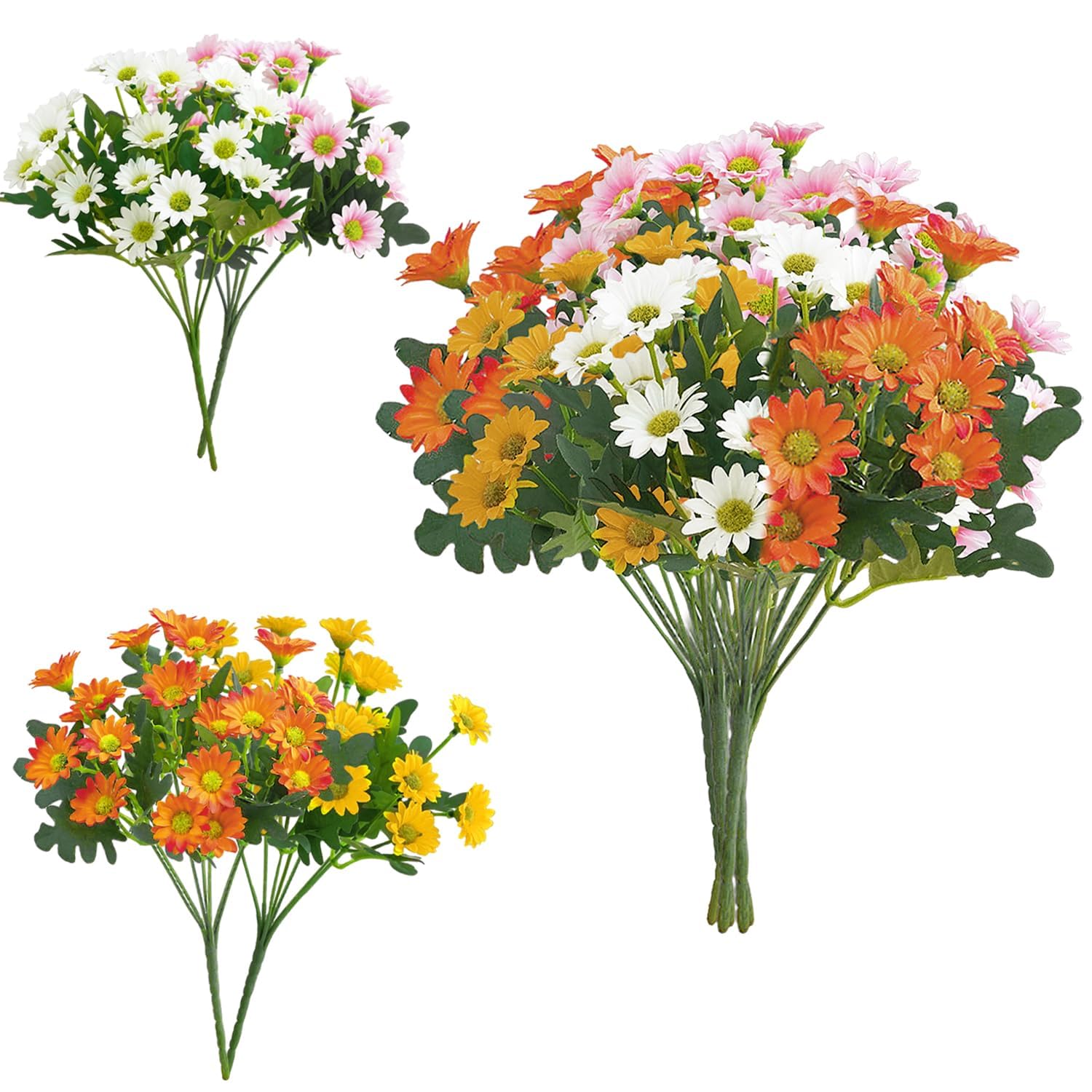 Mazzetti Di Margherite Finte 8 Pezzi – Fiori Artificiali Per Esterno E Interno – Giallo, Bianco, Rosa, Arancione – 30 Cm
