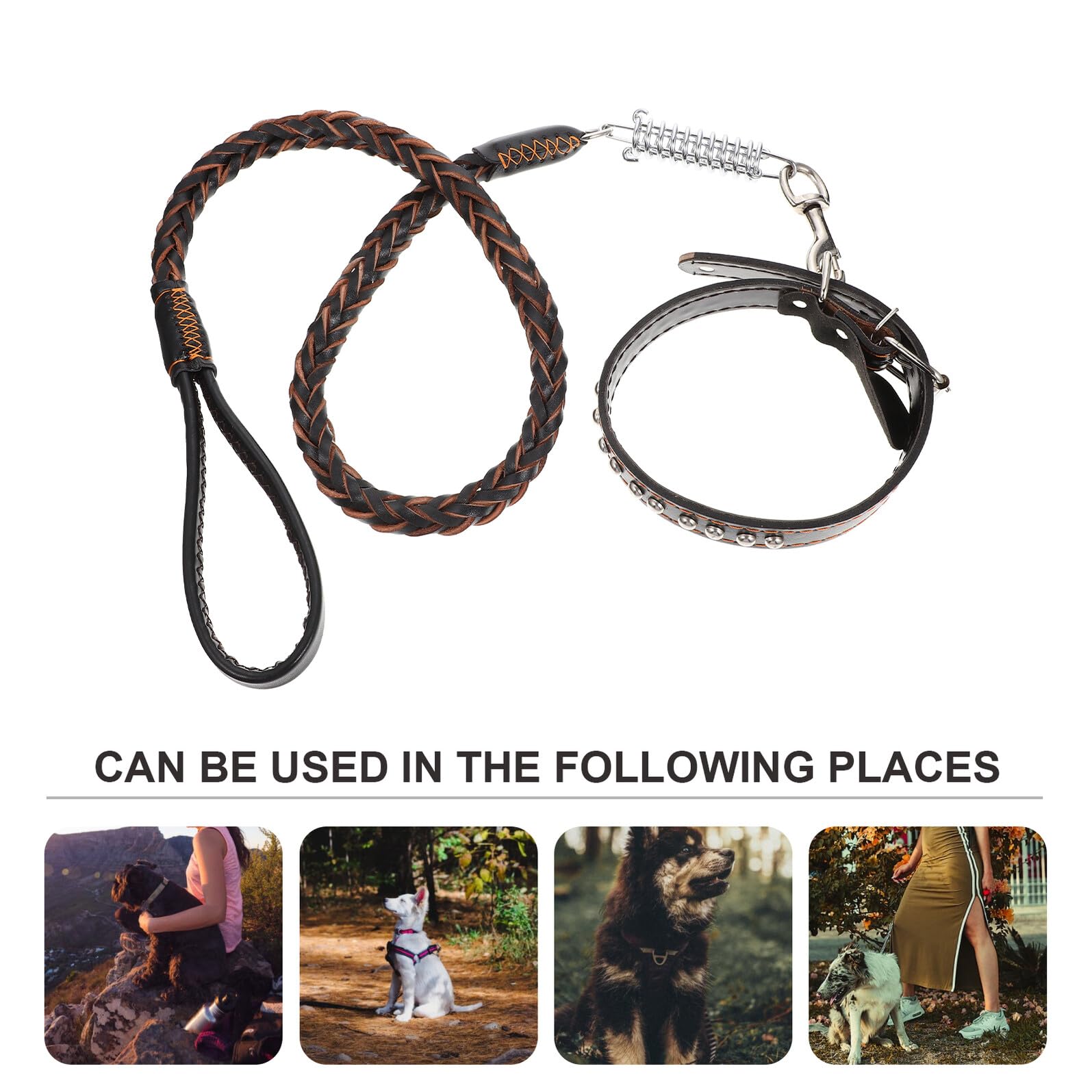 VANZACK Guinzaglio e Collare per Cani Grandi in Pelle Intrecciata Resistente e Comodo Controllo una Mano per Passeggiate all Aperto