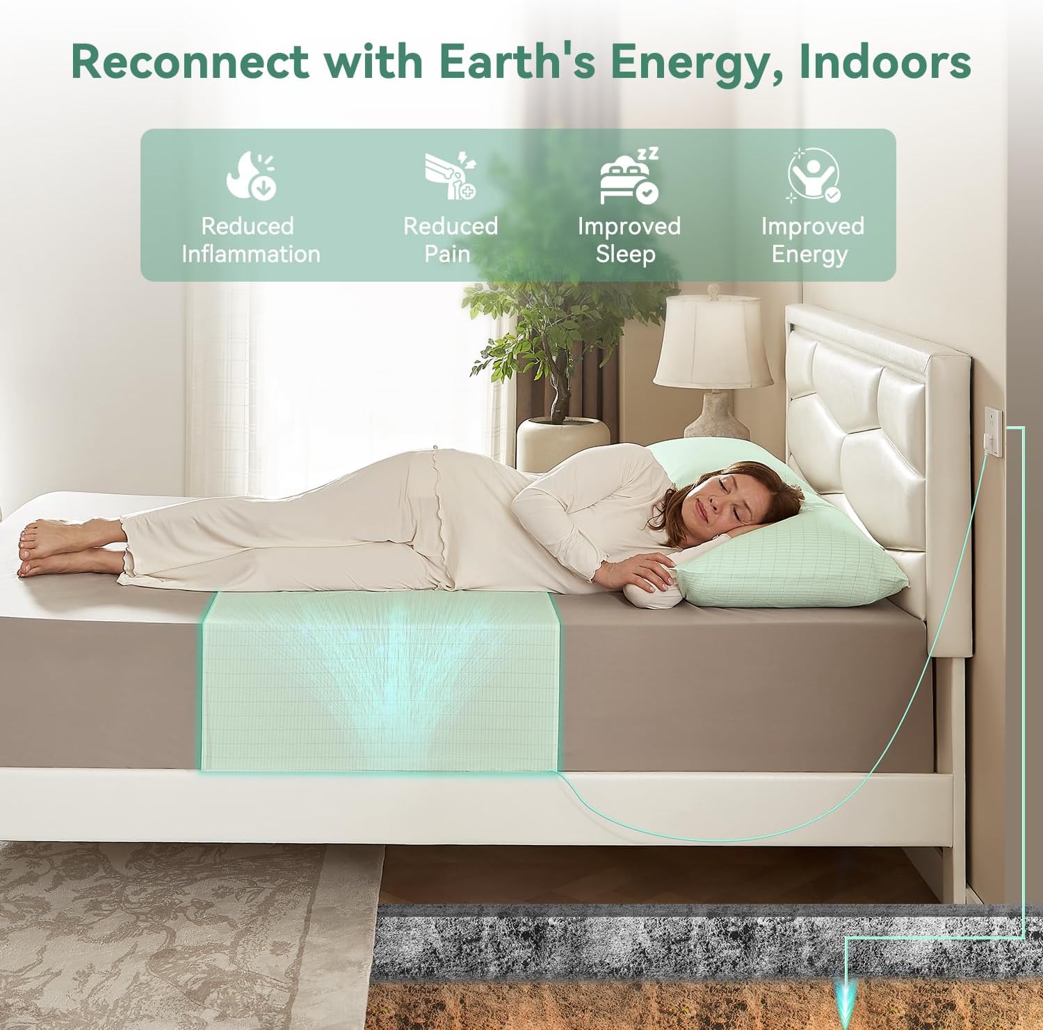 Grounding Sheets for All Mattress Sizes, BOVEREY Grounding Mat for Bed 10% Silver Fiber+90% Organic Cotton Grounding Sheets Sleeping Earth Grounded Mat, with Cord & Tester 104.3"x23.6" (Light Green)
