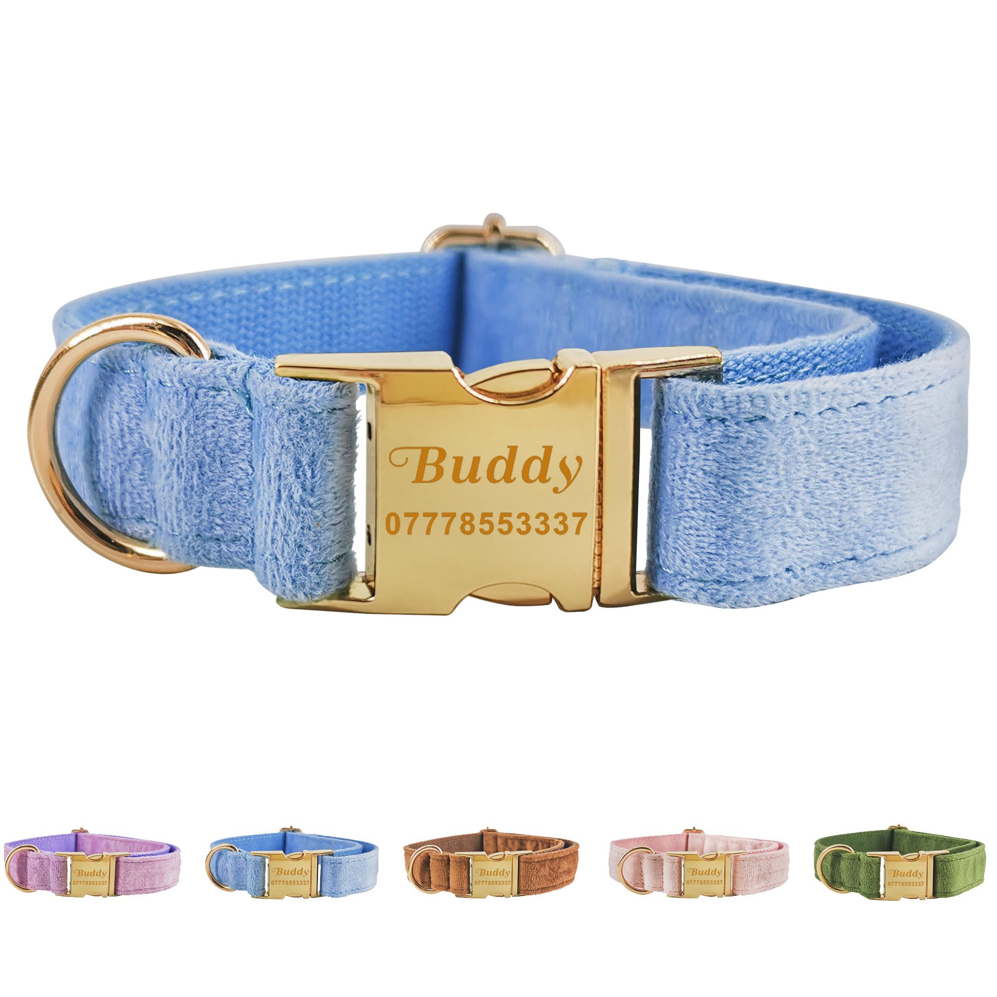 Personalised Dog Collar Custom Adjustable Velvet Dog Collars Engraved Puppy Pet Collars for Small Medium Large Dogs Cats Puppy Pet Furry Friend (Blue, S)