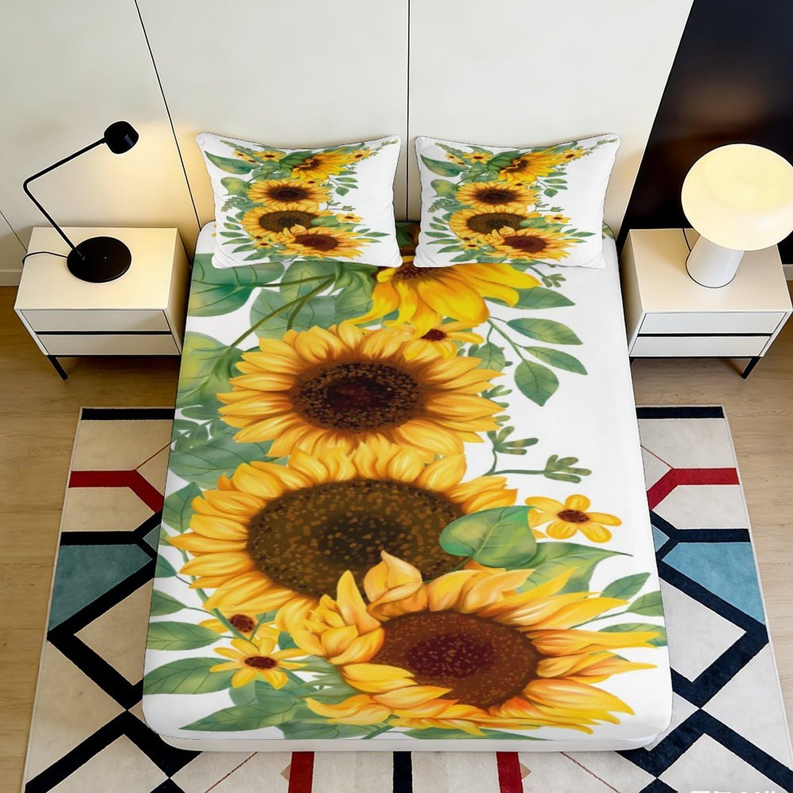 Tjiqhvmrn Style-5 3D Printed Sunflower Fitted Sheet Microfiber Bedroom Bedding Deep Pocket Sunflower Mattress Fitted Cover Non-Slip Full Wrap For Adults Teens 90X200x25cm