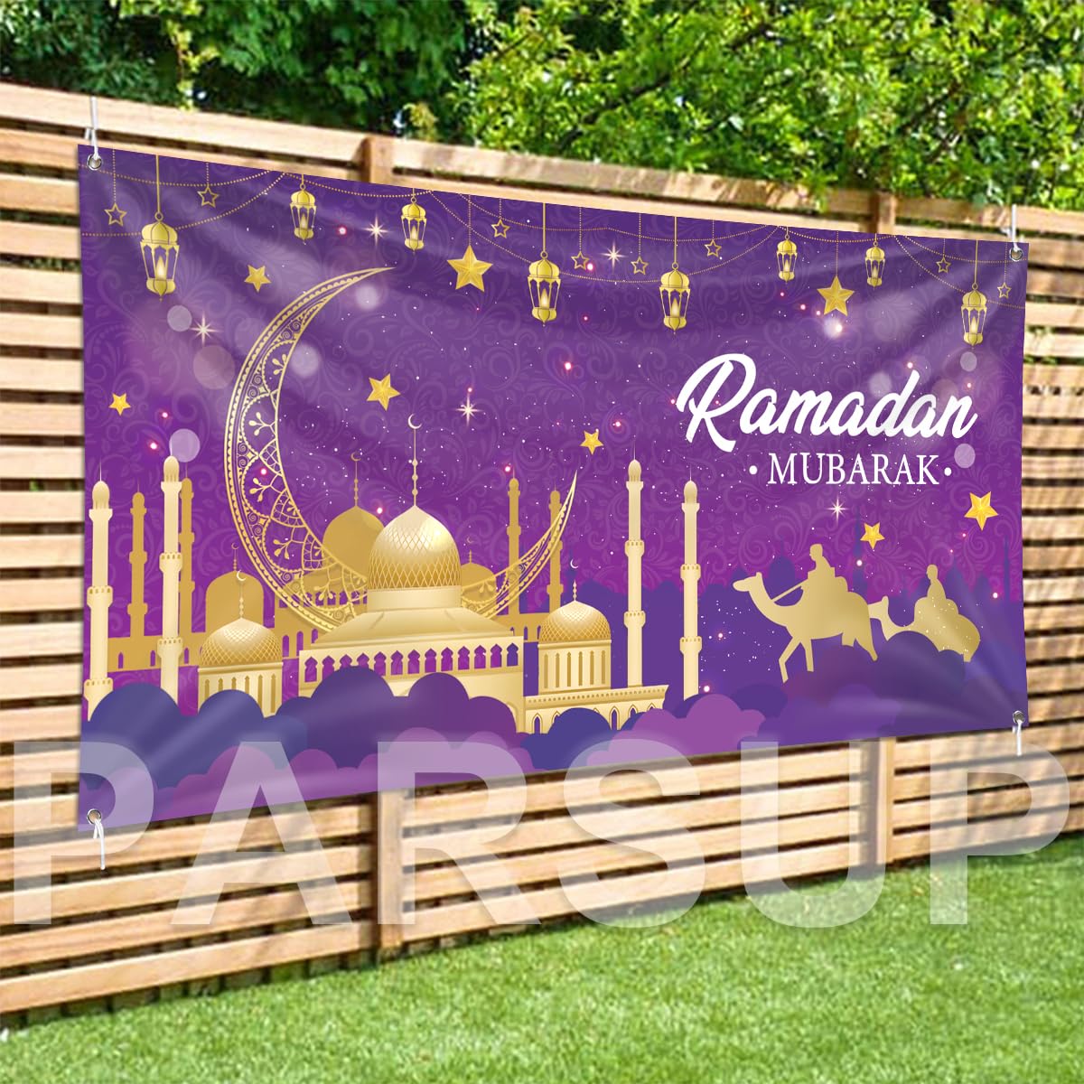 Ramadan Banner – Großes Stoffbanner „Ramadan Mubarak“ (200 X 110 Cm) Mit Halterung, Für Partys, Fotohintergrund & Festliche Dekoration