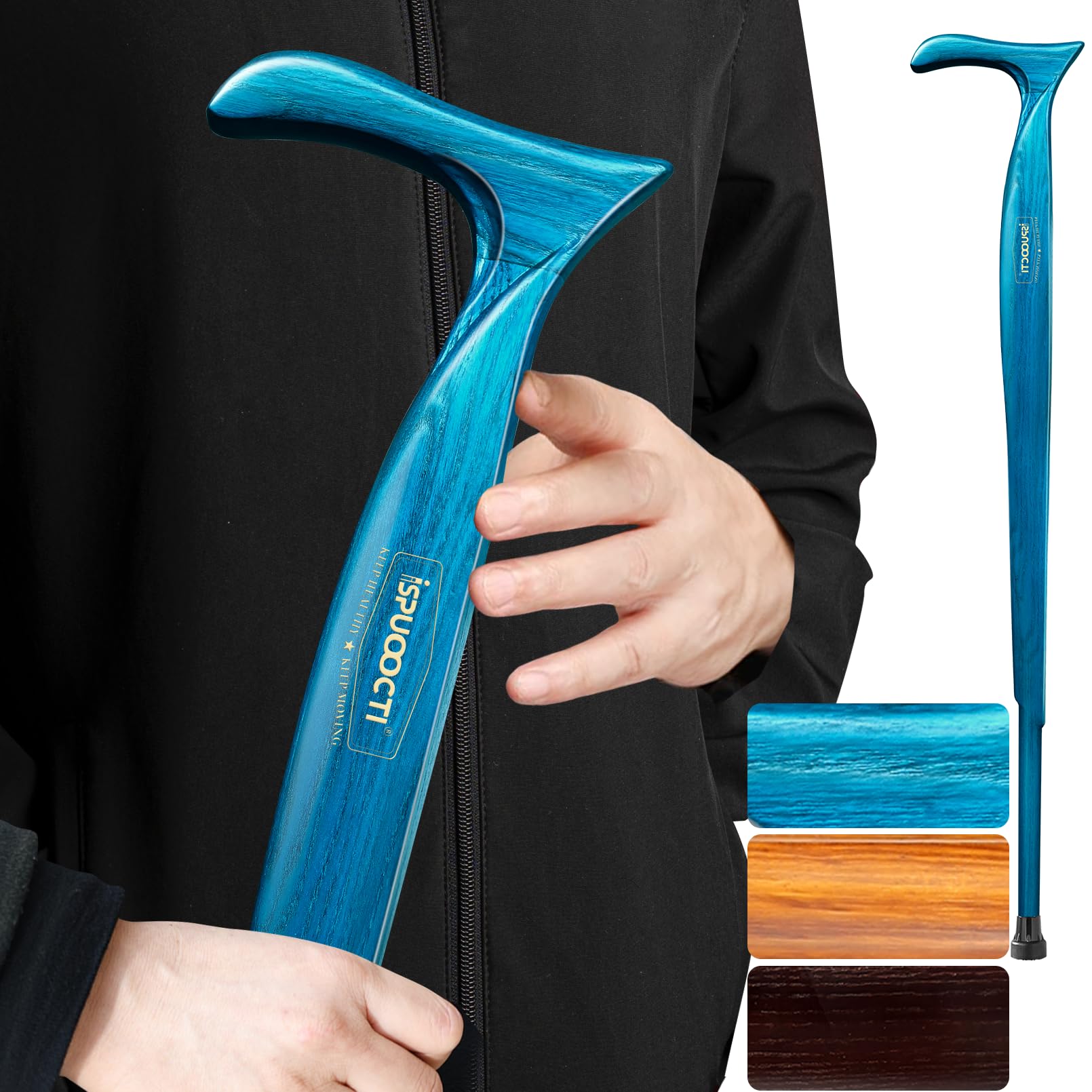 Gehstock aus Holz für Herren und Damen – Natürliches Massivholz, 3Gummifuß, Robust, mit Reisetasche – Ergonomische Gehstöcke für Senioren, Unisex- Spazierstock
