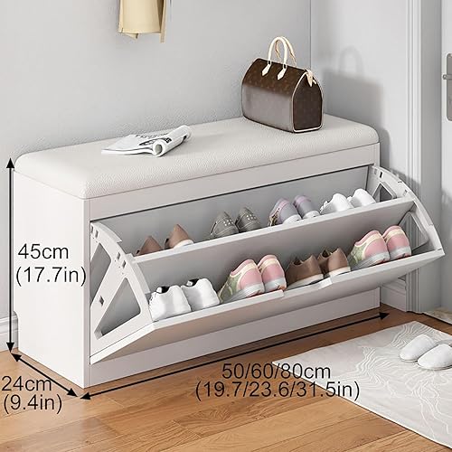 Miniatura 9 de Banco de zapatos, banco con almacenamiento de zapatos, banco de entrada superior con cojín extraíble, zapatero de madera con cajón de almacenamiento