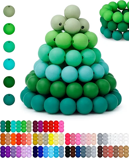 160PCS FIVEIZERO 12mm Silicone Beads for Keychain Making, Green Mixed 6 Colors Round Silicone Beads Bulk for Pens, Rubber Beads for Bracelets and DIY Crafts