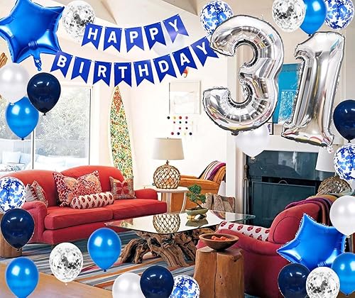 Miniatura 3 de Decoración de fiesta de cumpleaños número 31, globos de látex con confeti para hombres, él, marido, cumpleaños 31 (31)