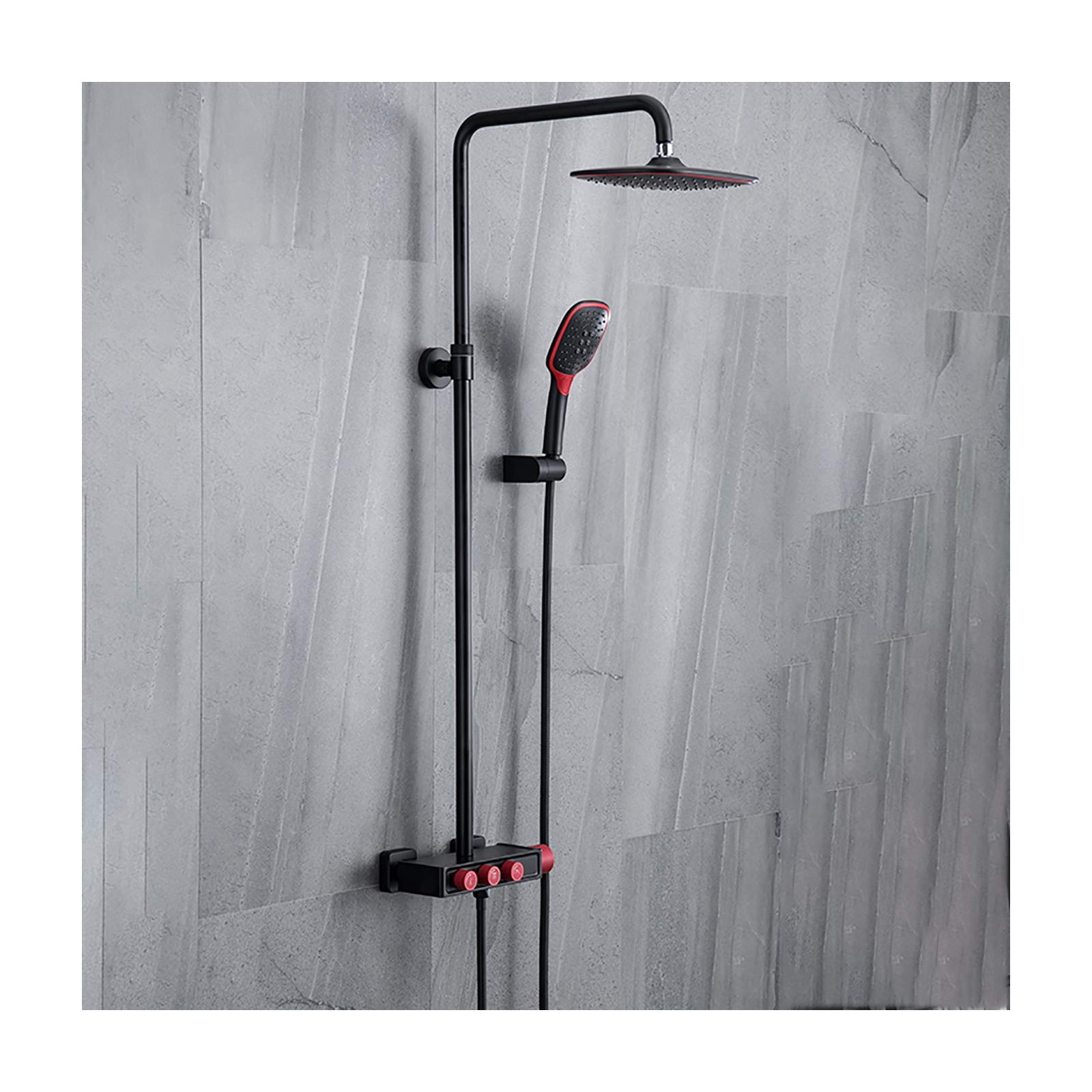 WXPGFEQ Shower System, Shower Faucet Set Brass Shower Combo Set Wall Mounted Modern Rain Mixer Shower With Rainfall Shower Head, Handheld Shower, Tub Faucet,Matte Black,Chrome,Ch,Red Black