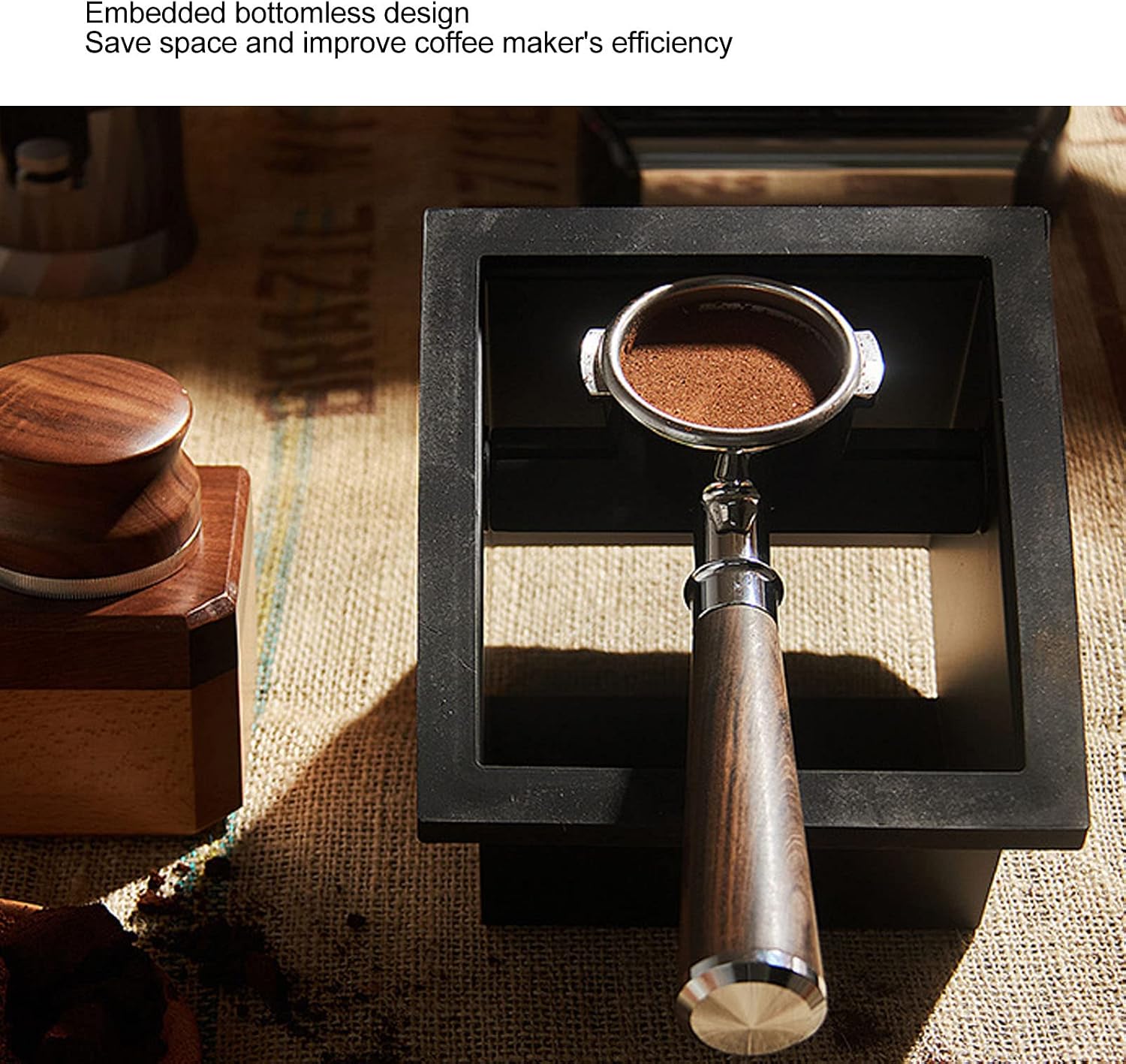 Topyond Espresso Knock Box, Coffee Grounds Dump Bin, Stainless Steel Tamp Station, Removable Knock Bar, Built-in Waste Chute, Bottomless Espresso Puck Box, for Home or Café Use