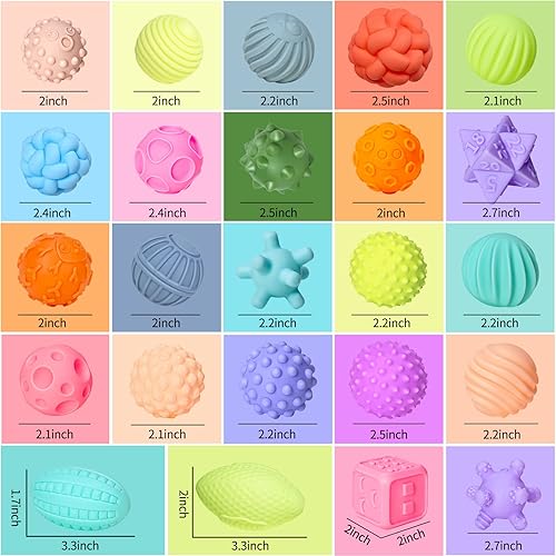 Miniatura 6 de Ynanimery 24 bolas sensoriales para niños pequeños de 1 a 3 años, juguetes sensoriales para bebés de 6 a 12 meses, juego de bolas múltiples