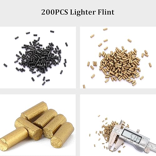 Miniatura 2 de Kit de reparación universal de repuesto para encendedor de aceite (200 piezas de piedra de pedernal, 10 mechas, 6 almohadillas de fieltro de algodón