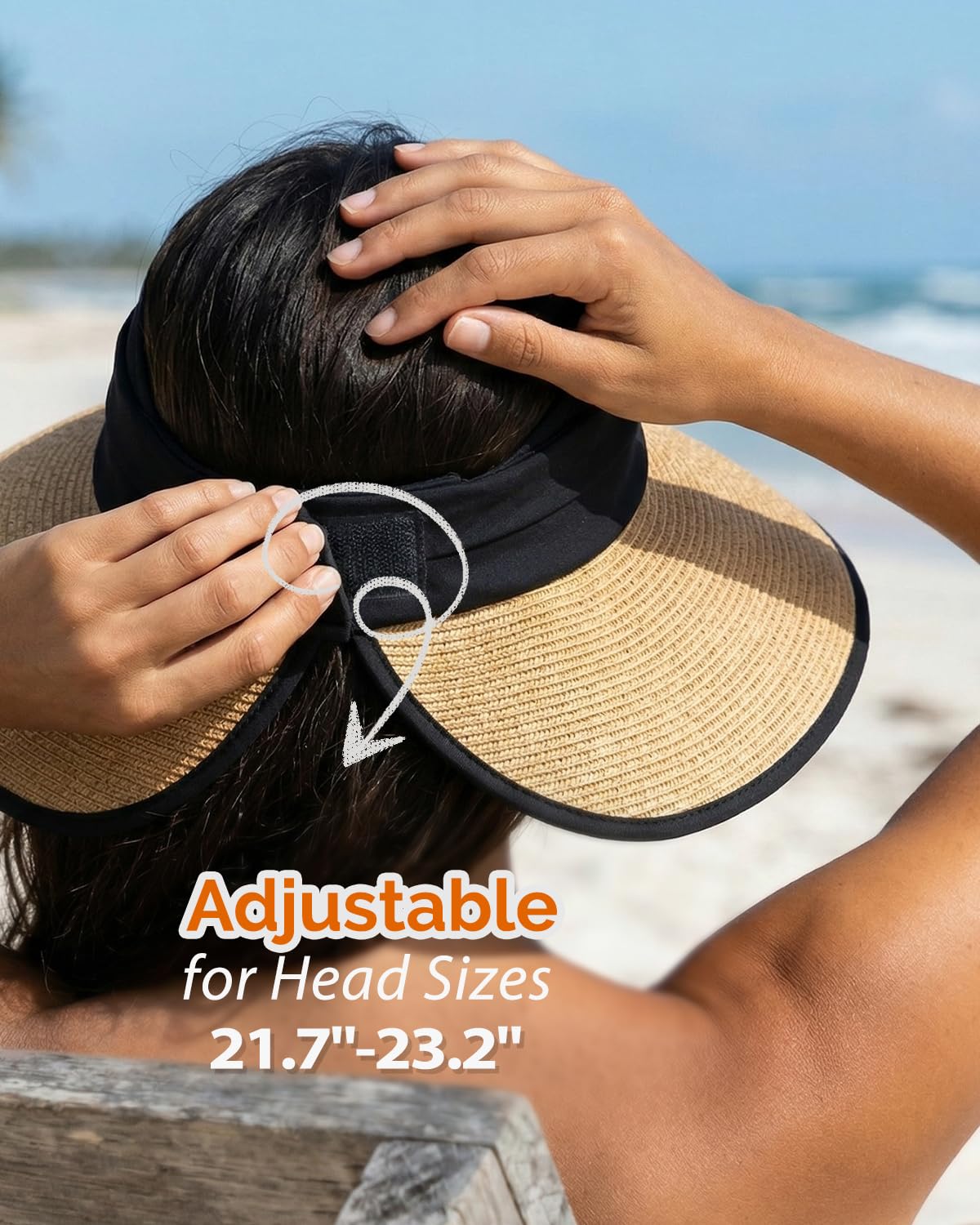 Creekstone Cappello da donna con visiera parasole, visiera in paglia da spiaggia, UPF 50+, ripiegabile, cappello da sole a coda di cavallo per viaggi estivi
