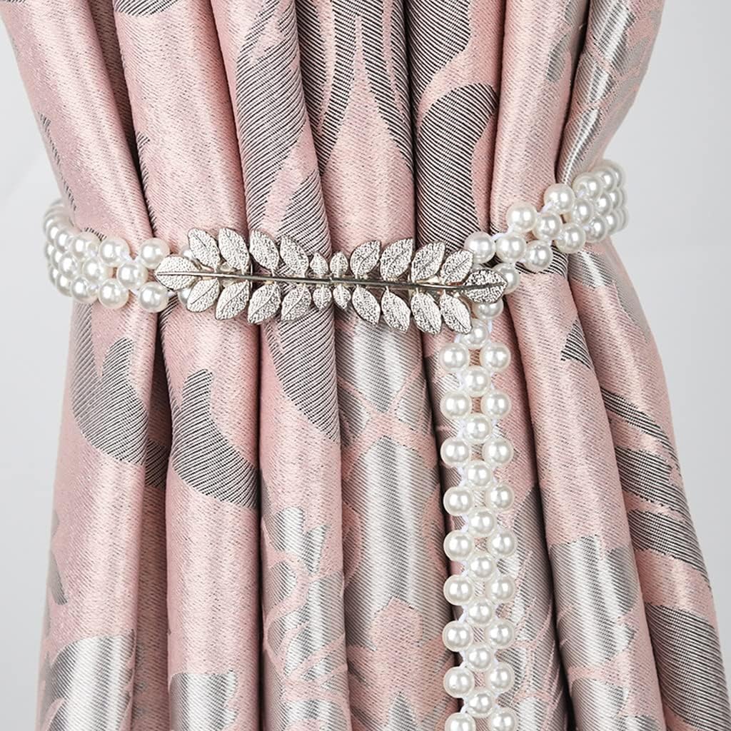 FMURY Curtain Tieback Elastic Metal Buckle Clip Pearl Curtain Rope Pretty Decor Home Accessories(E)