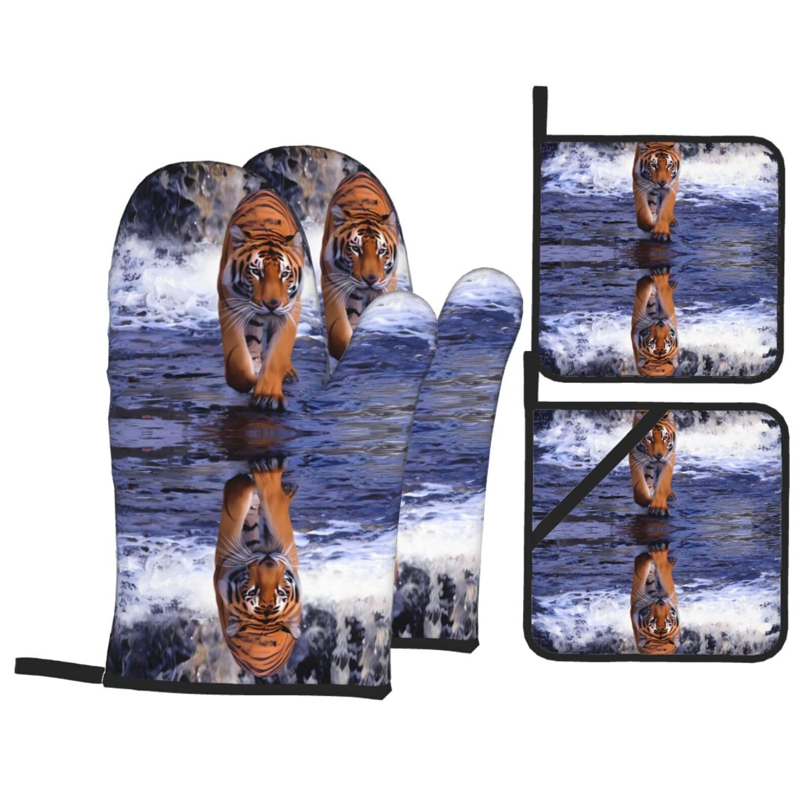 HJFCZH river tiger Prints Kitchen Covers: Waterproof Oven Layers for Safe Cooking & Easy Cleanup - 4 Piece Heat Protection Set