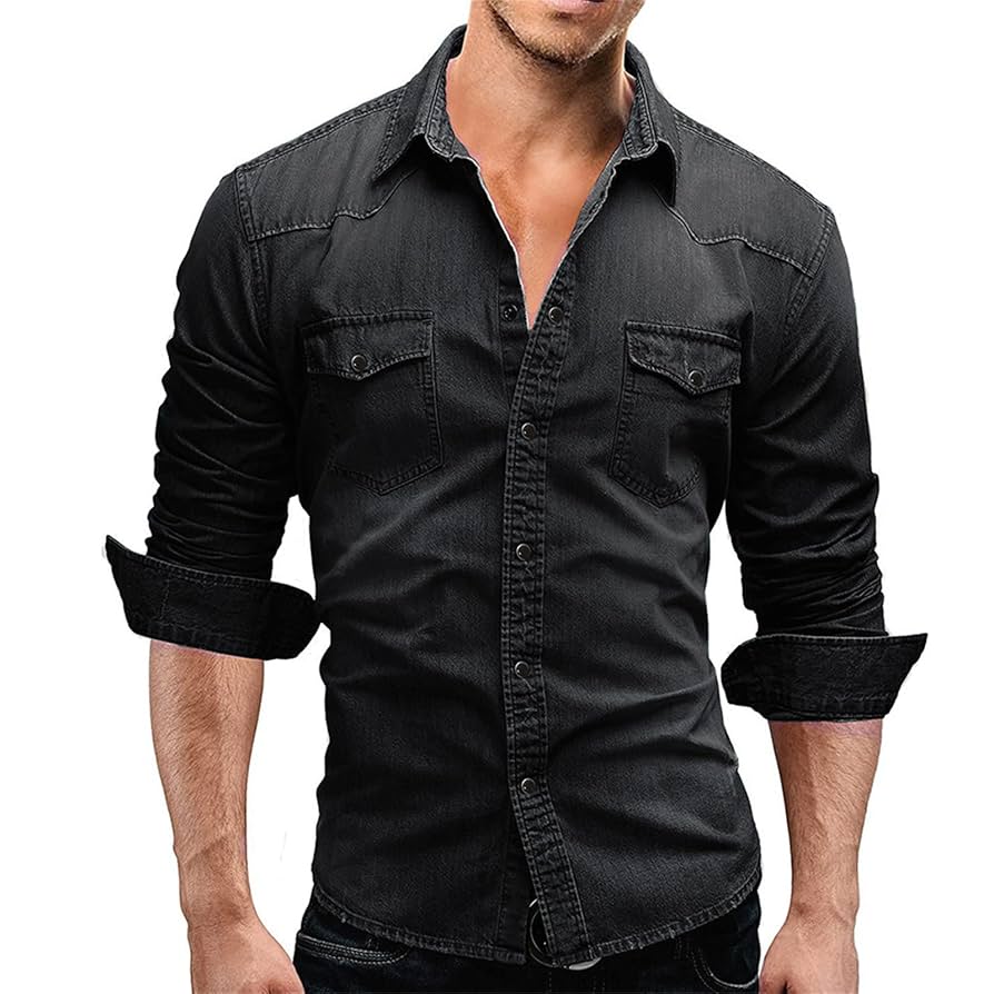 Amazon.com: Maiyifu-GJ Men's Long Sleeve Denim Shirt Casual