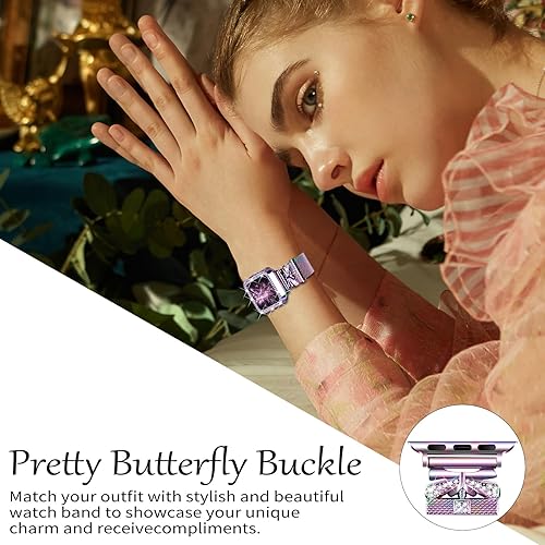 Miniatura 3 de YouthRun Magnetic Band for Women Compatible with Apple Watch Band 38mm 40mm 41mm 42mm 44mm 45mm Milanese Stainless Steel Loop with Bling Protective