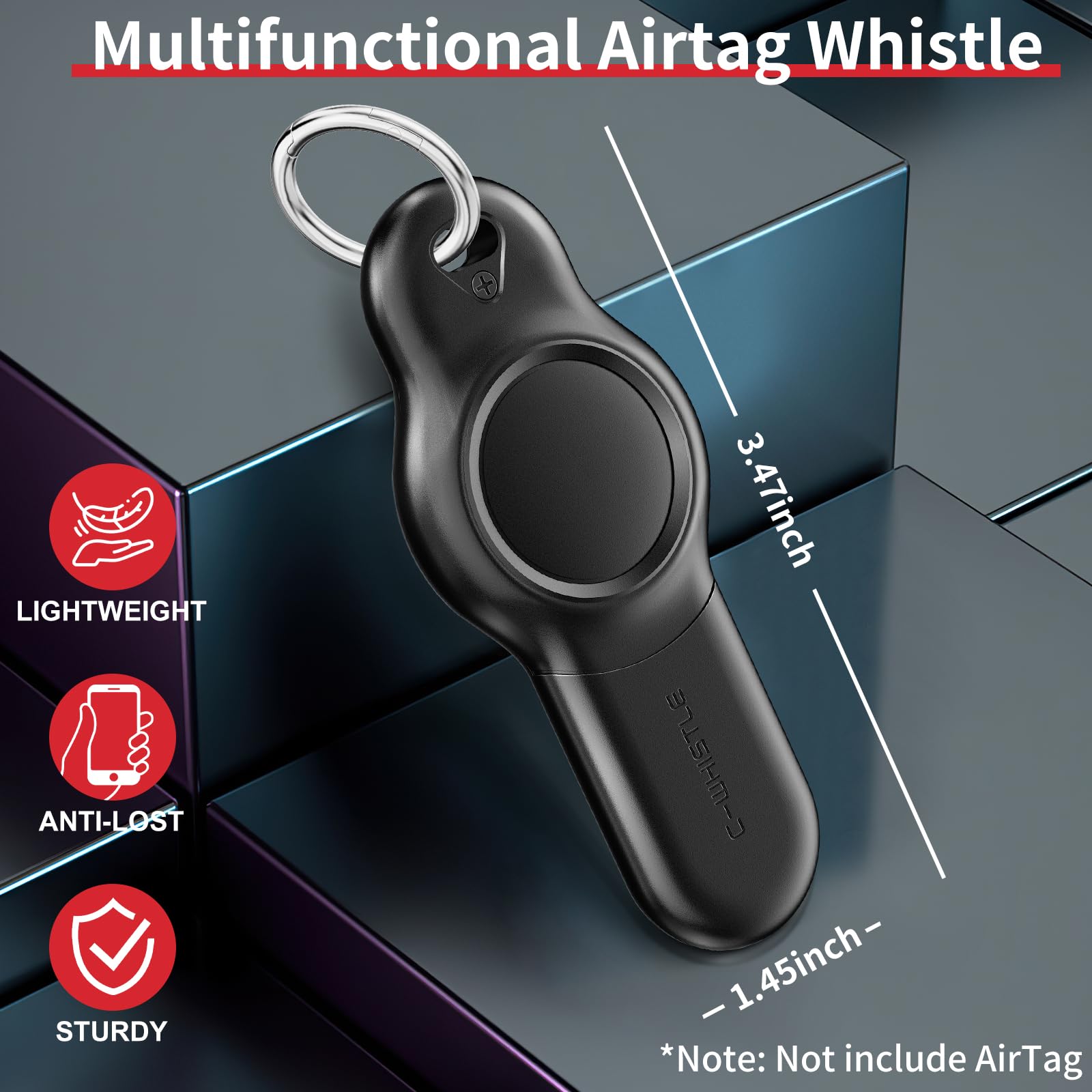 Waterproof Apple AirTag Holder with Emergency Whistle, 2-in-1 Airtag Keychain Holder for Kids Travel, Hiking, Fishing, Airtag Case for Outdoor Survival Gear (Black)