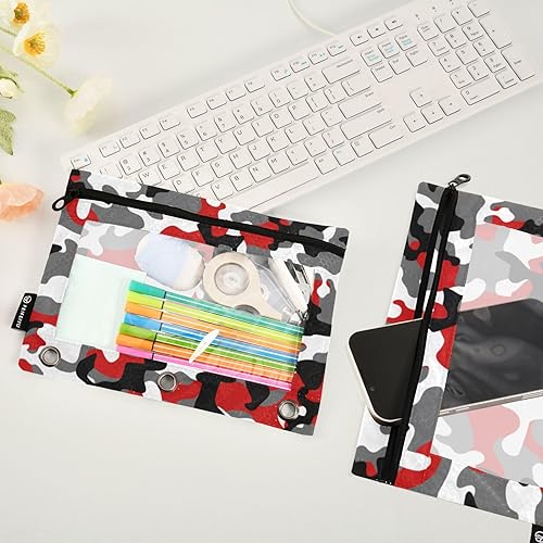 Miniatura 4 de Estuche para carpetas de archivos de camuflaje rojo y gris, bolsa resistente para carpetas de 3 anillas, funda de suministros de escritorio de