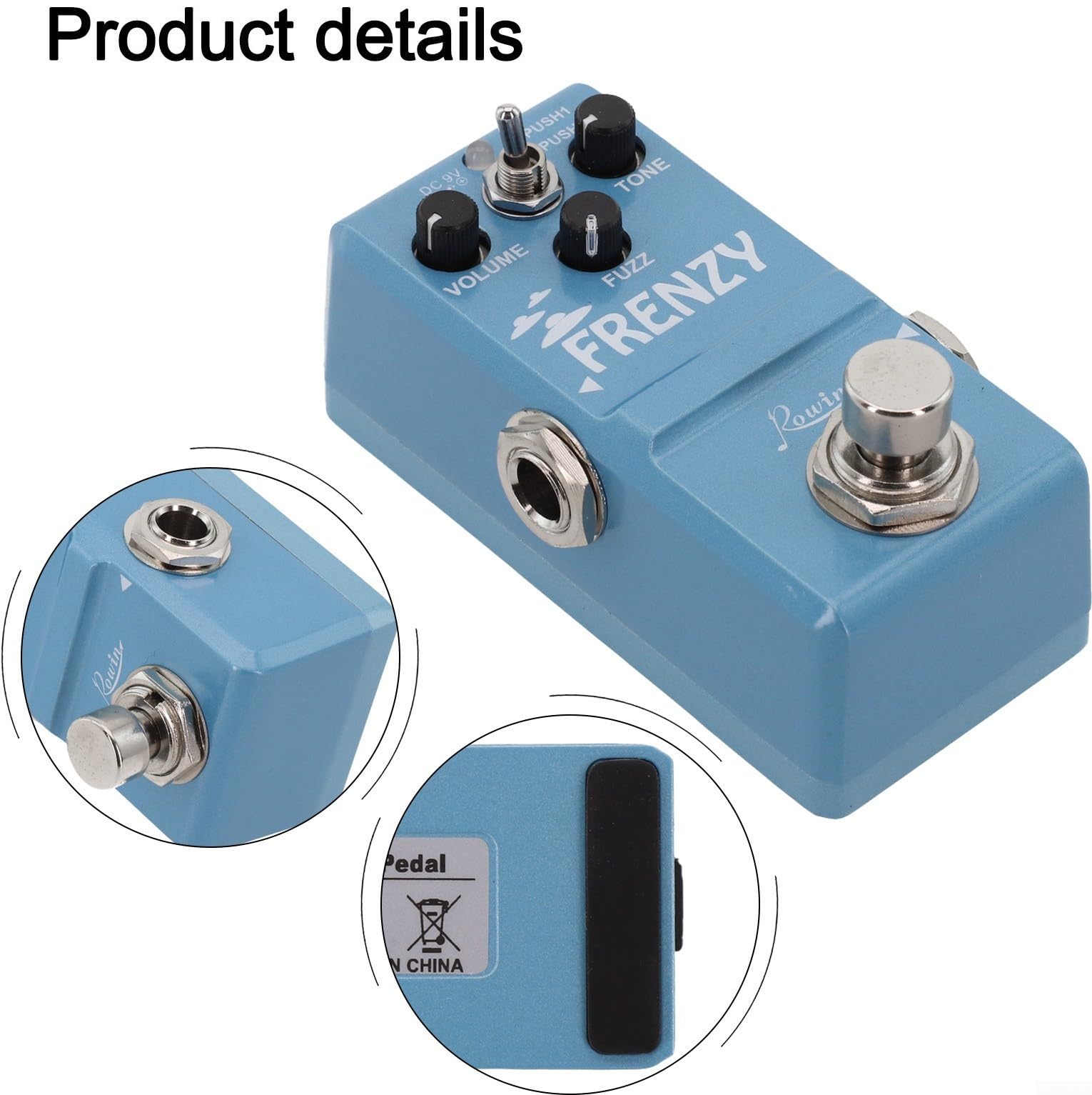 Rowin LN-322 Frenzy E-Gitarren-Pedal, klassisches Fuzz-Ton-Bassgitarren-Distortion-Pedal mit Dual-Modus, Metall-Effektpedal, Vintage Overdrive Stompbox, Grün