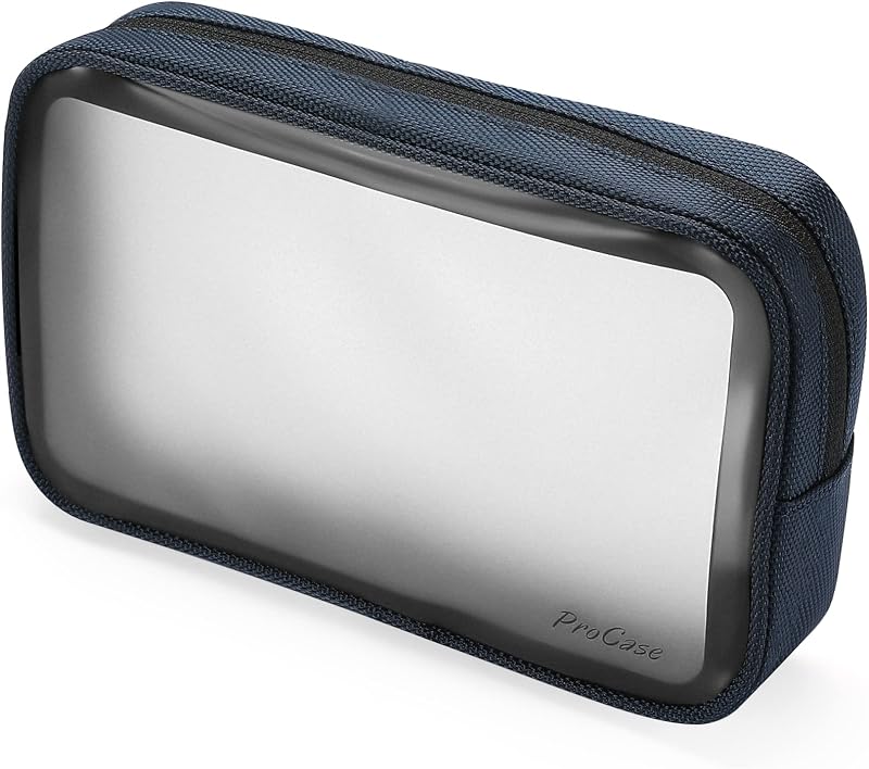 Necessaire de viagem ProCase com zíper, PVC e nylon, Navy, Pacote com 1