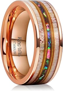 King Will 8mm Black Titanium Ring Sapele Wood Antlers Inlay Wedding Ring High Polished for Women Men Comfort Fit