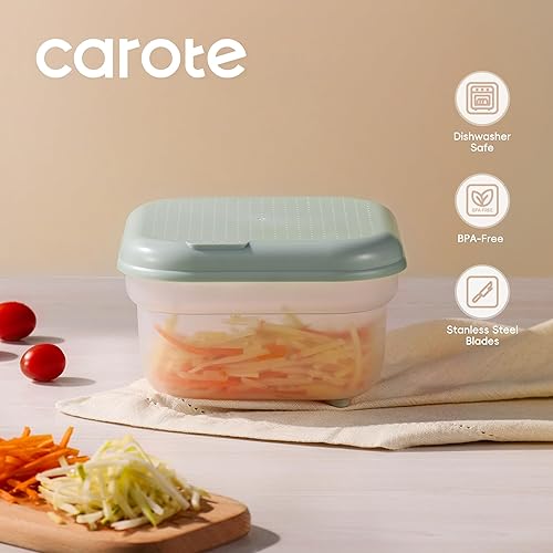 Miniatura 4 de Carote Rallador de queso con recipiente, trituradora de mandolina de verduras de cocina con cuchillas intercambiables, recipiente sin BPA con mango