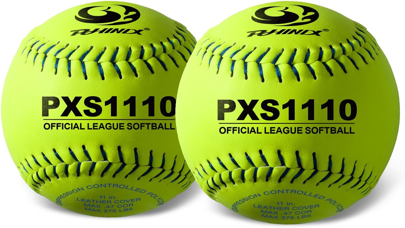 PHINIX Split Leather Fast-Pitch Softball Official Size and Weight Professional Quality 11" & 12" Options (COR .47 / Comp.375)