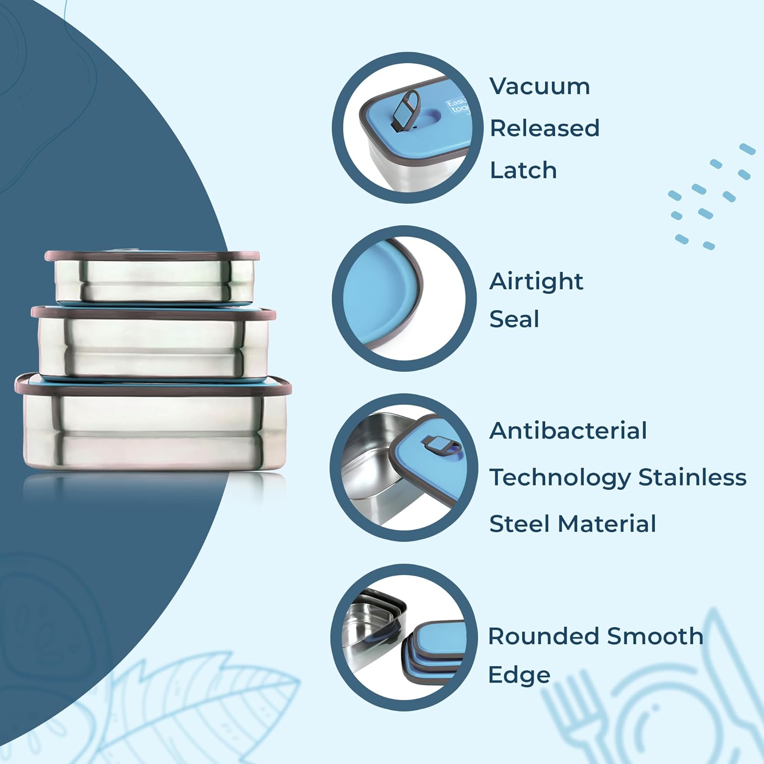 3-Pack Stainless Steel Lunch Containers – Airtight Leakproof Food Storage Boxes for Meal Prep, Snacks & Leftovers – 37oz + 23oz + 12oz, Pink Lid, Reusable Bento Set for Adults - Image 6