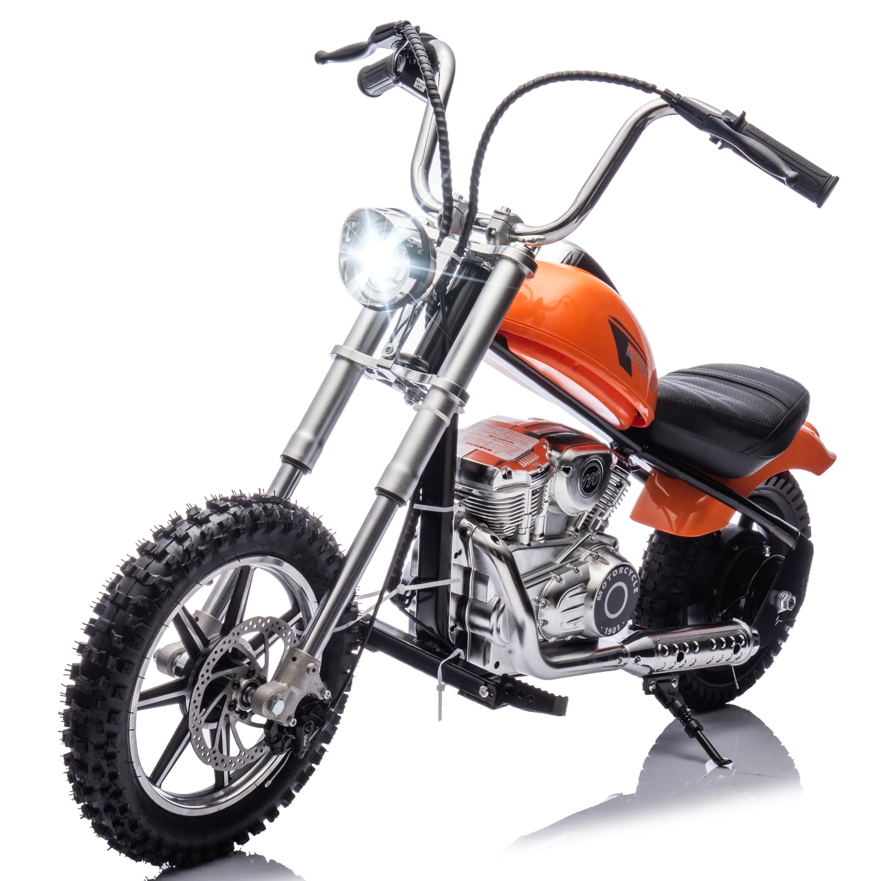 36V 7.5AH Electric Motorcycle for Kids, 350W Strong Motor 14MPH Fast Speed Electric Retro Off-Road Motorcycle, Leather Seat Dirt Bike, LED Lights, Air-Filled Tires, Silver Orange