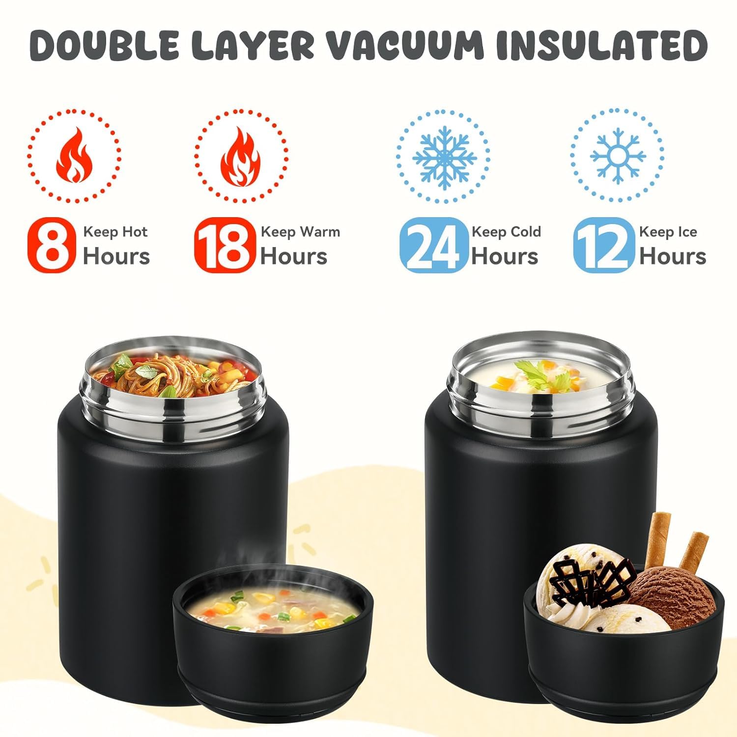 Insulated Lunch Jar with Spoon - Hot & Cold Food Container -6