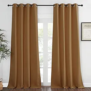 NICETOWN Blackout Curtains 120 inch Length for Sliding Glass Door, Grommet Thermal Insulated Room Darkening Sound Reducing Drapes for Room Divider, 1 Panel, W52 x L120, Gold Brown