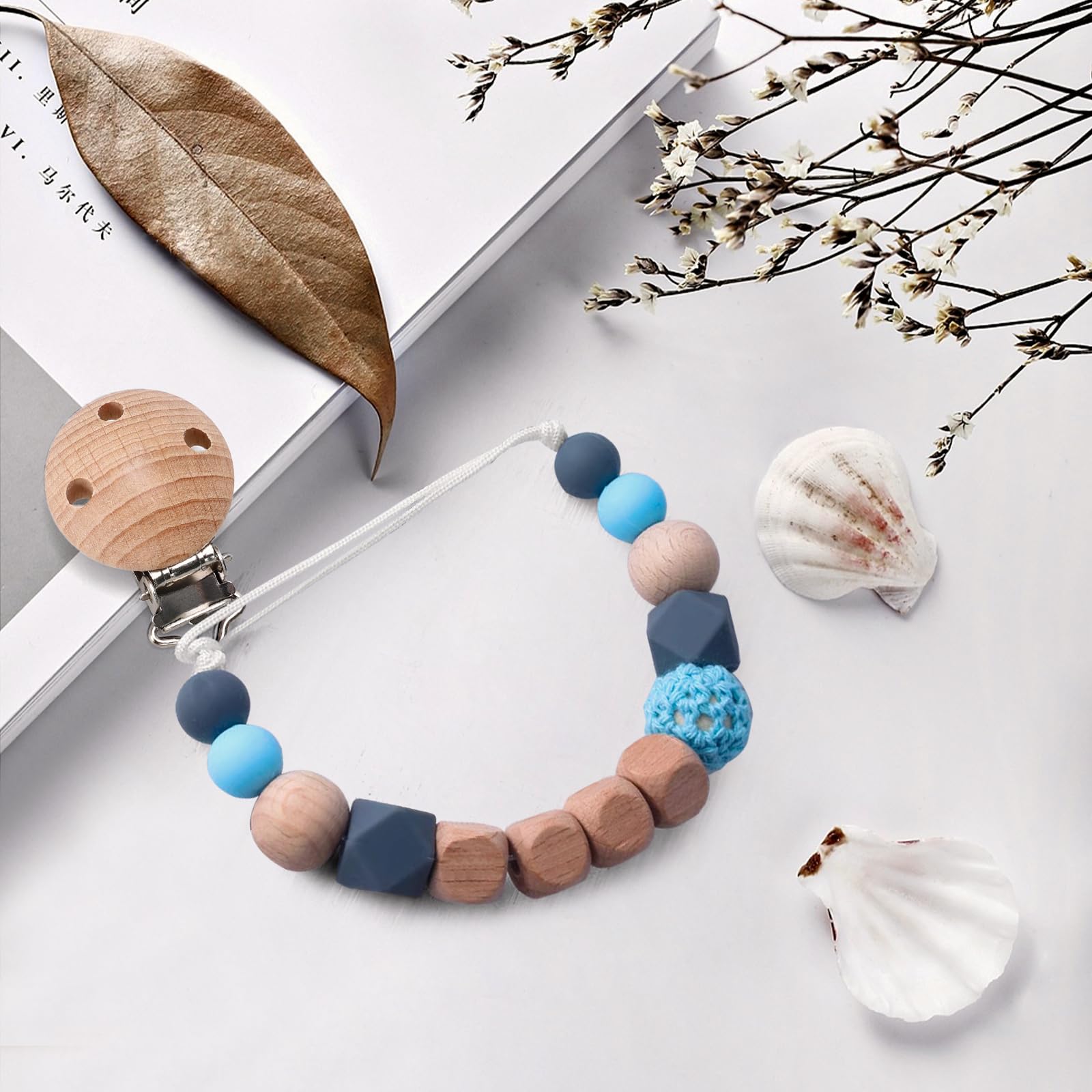 Kigniote 12 pezzi ciuccio clip di legno, bambino ciuccio catena clip ciuccio clip impedisce cadere o perdere il ciuccio ciuccio catena accessori per il fai da te ciuccio catena Crafting