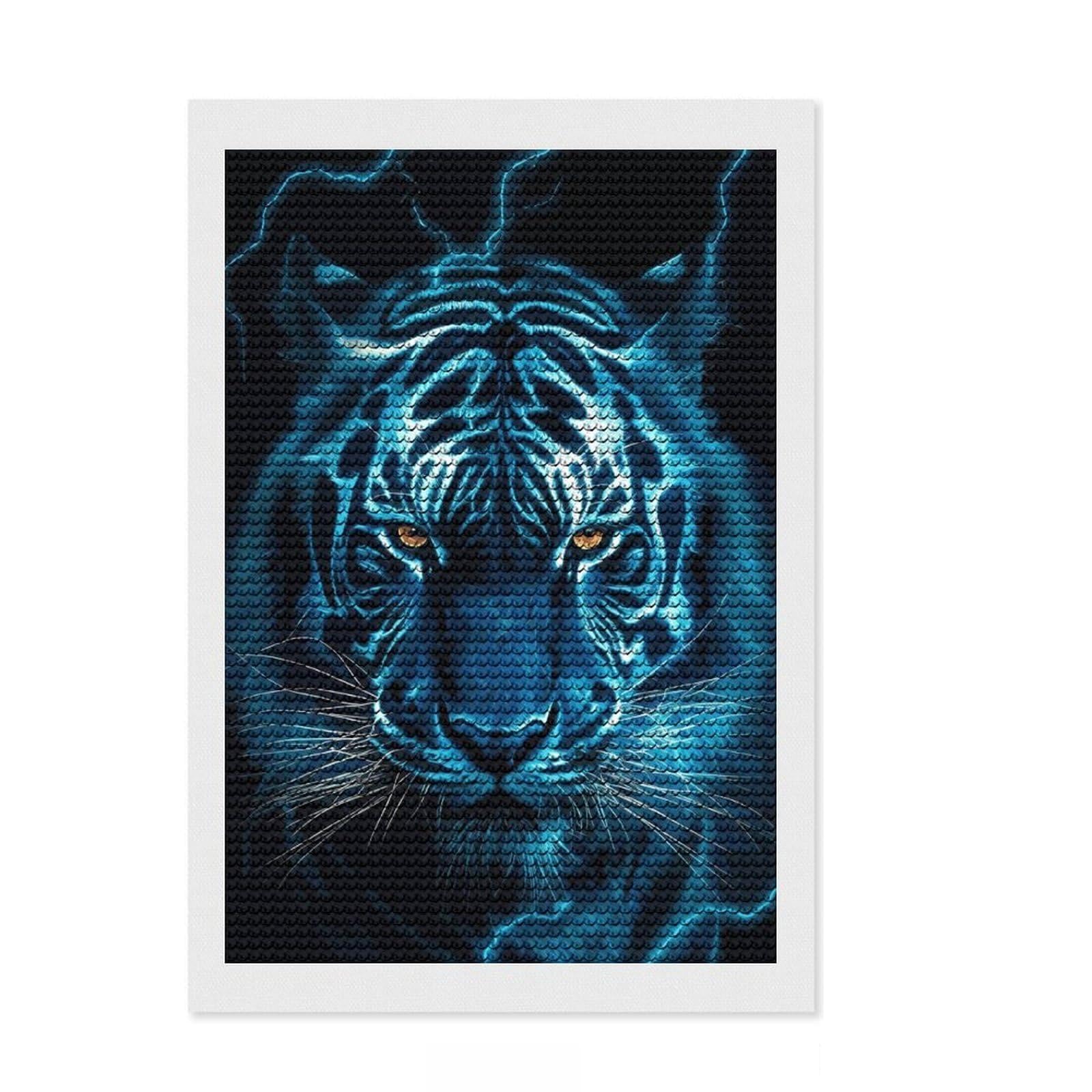 Junmoney Blue Tiger Diamond Painting Set 8"x12", Enjoyable At-Home Hobby, Relaxing DIY Hobby, Modern Decor, Gift Idea, Easy to Enjoy