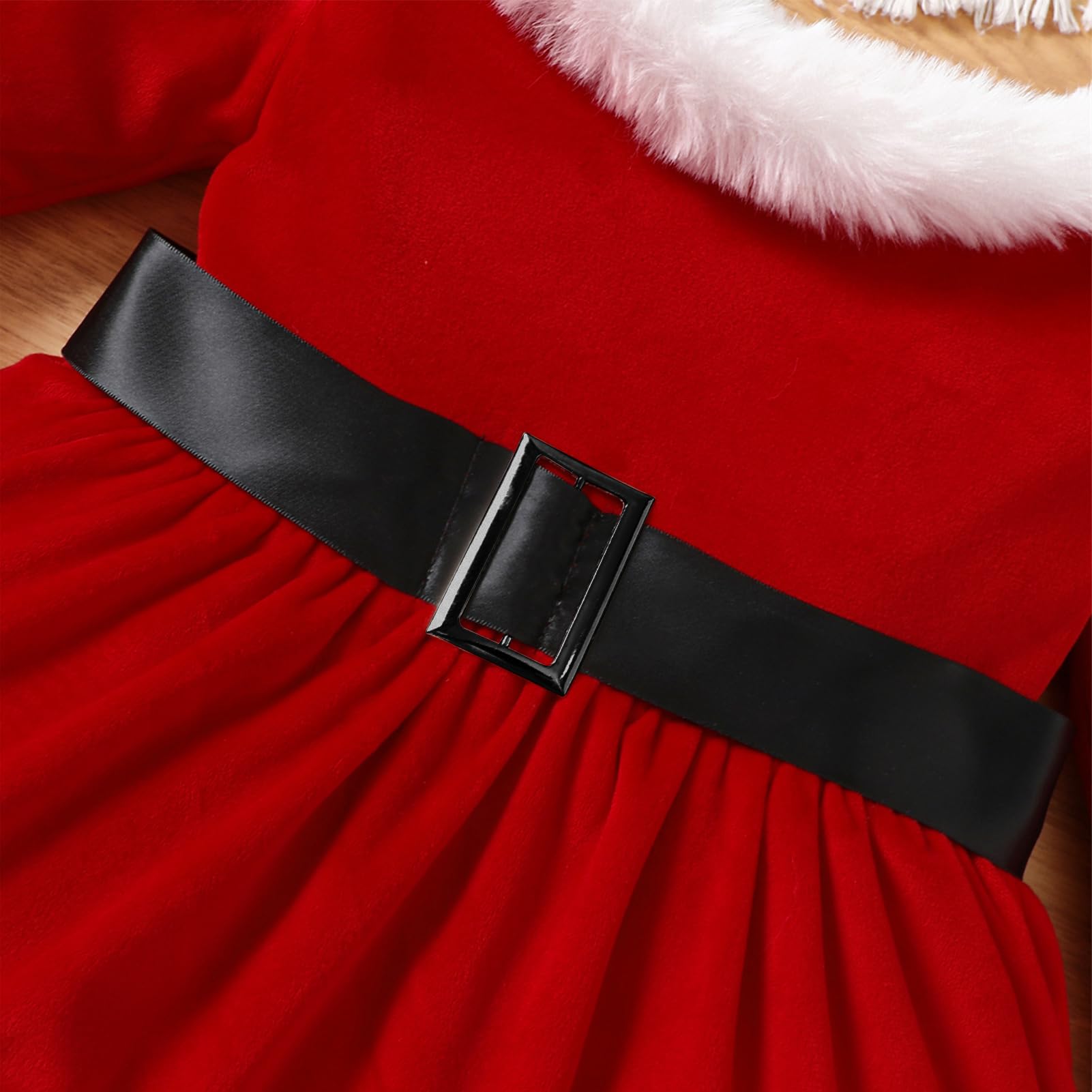 Odizli Vestido de Navidad para niña, niño, bebé, otoño, invierno, manga larga, vestido de terciopelo de Papá Noel, con cinta para la cabeza, traje de Navidad
