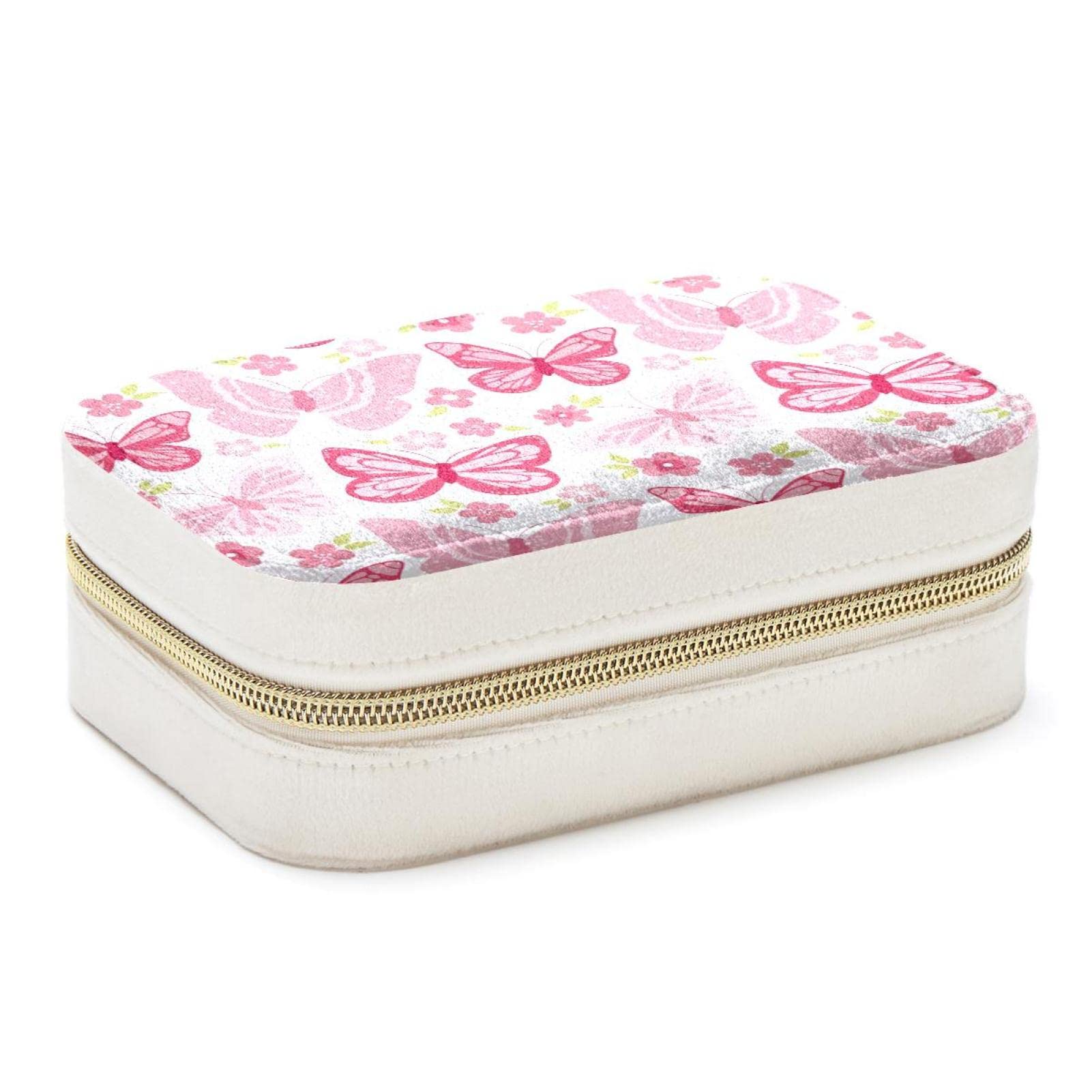 Organiseur bijoux de voyage : boîte fleurie rose rigide pour transporter bagues et boucles