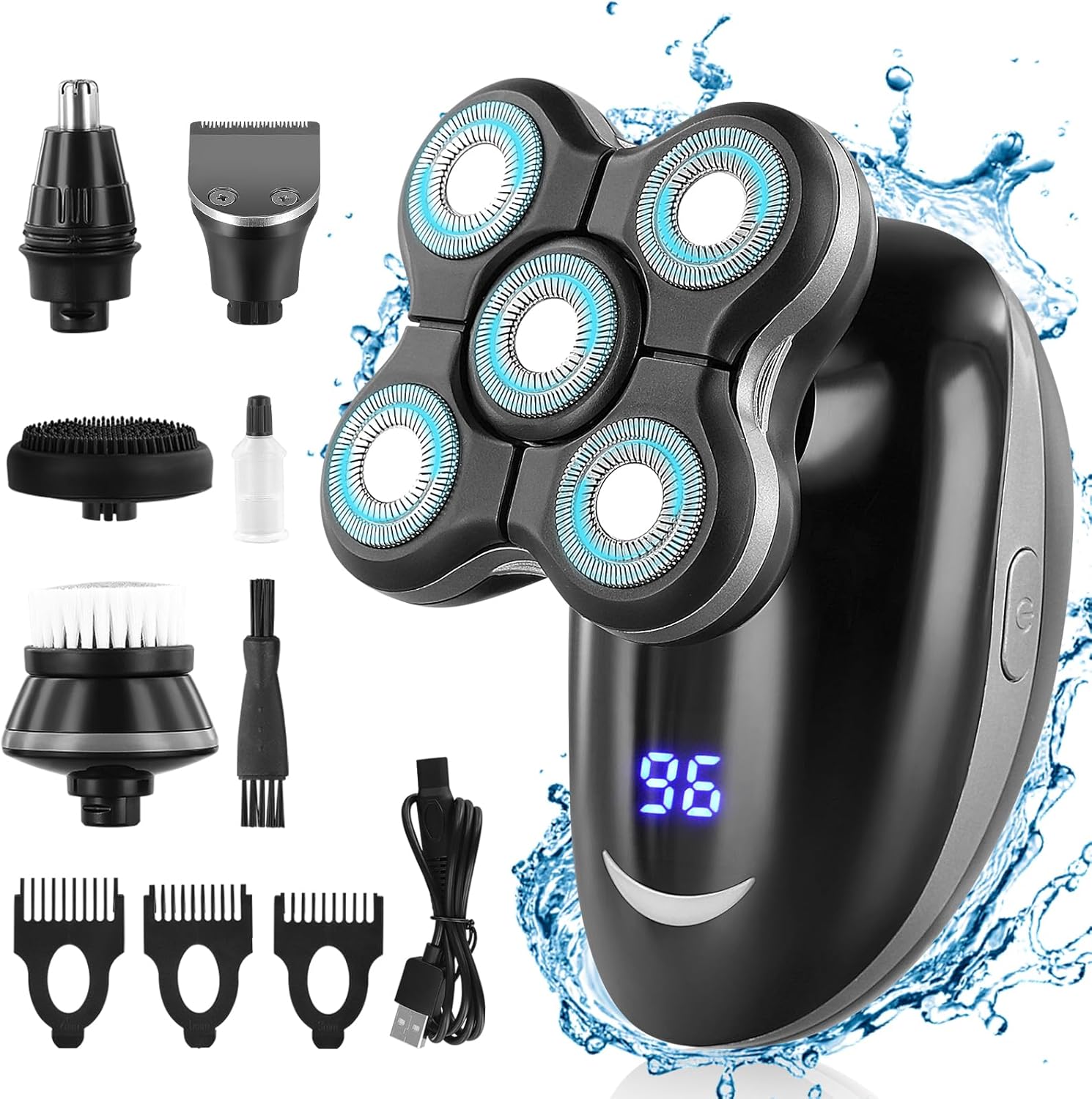 5D Floating Shaver for Men, Waterproof Electric Head Shaver with LED