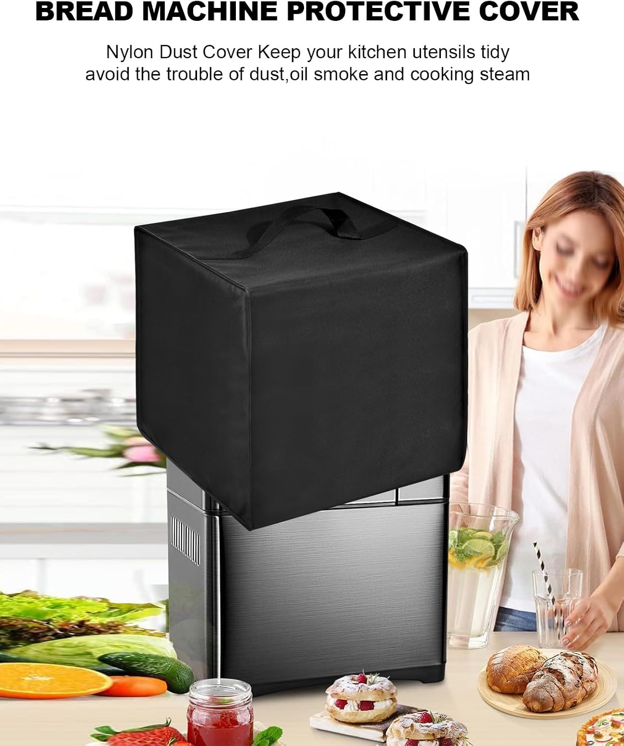 Bread Maker Cover Bread Machine Lid Anti-static Heat-resistant Nylon Protector Case for KBS 17-in-1 Bread Maker-Dual Heaters Dough Maker/Pro Stainless Steel Bread Machine 2LB (Black)