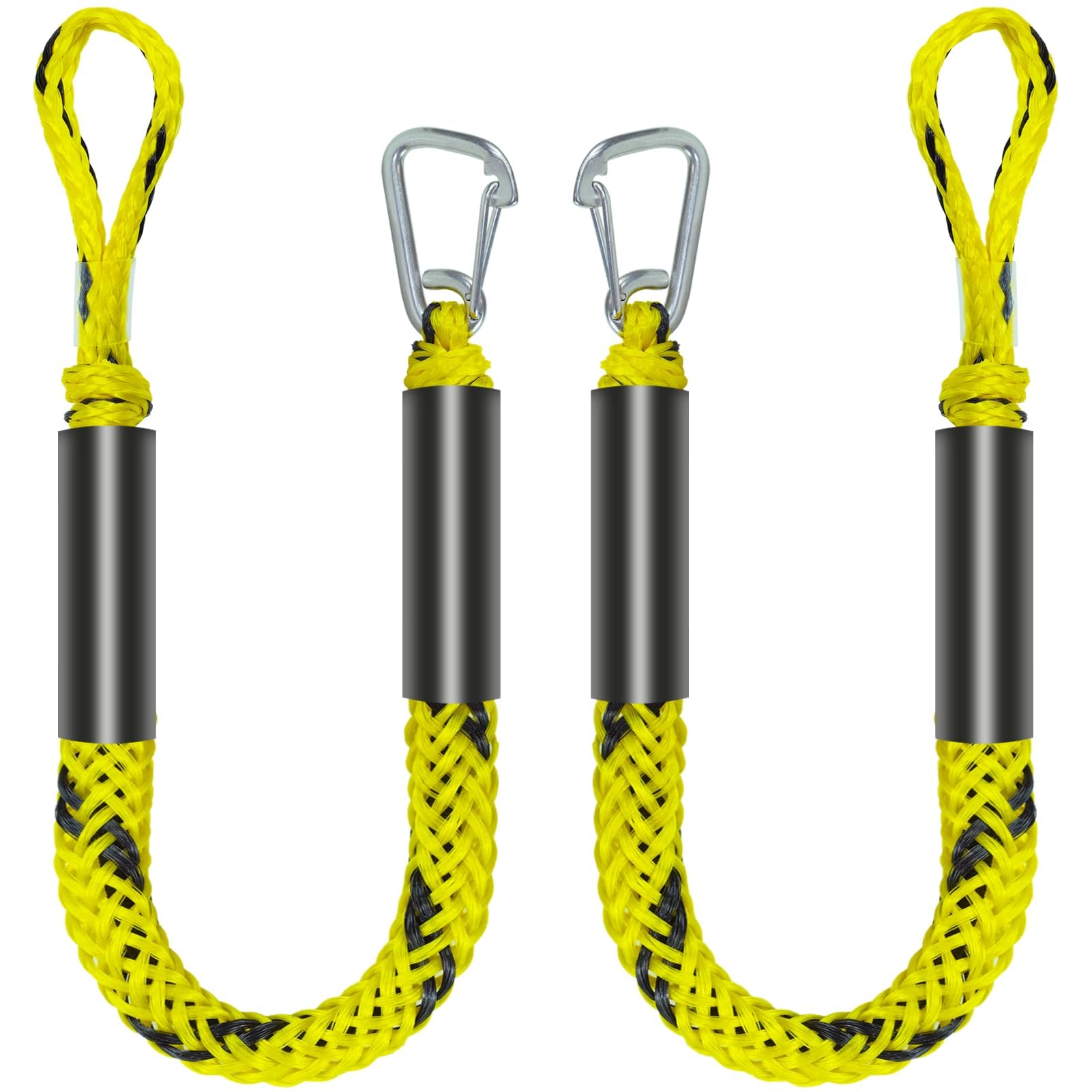 Bungee Dock Line Mooring Rope for Docking with Stainless Steel Clip Accessories for Boats PWC, Built in Snubber, Kayak, Watercraft,SeaDoo,Jet Ski, Pontoon, Canoe, Power Boat 2-Pack (Yellow&Black) — image 1