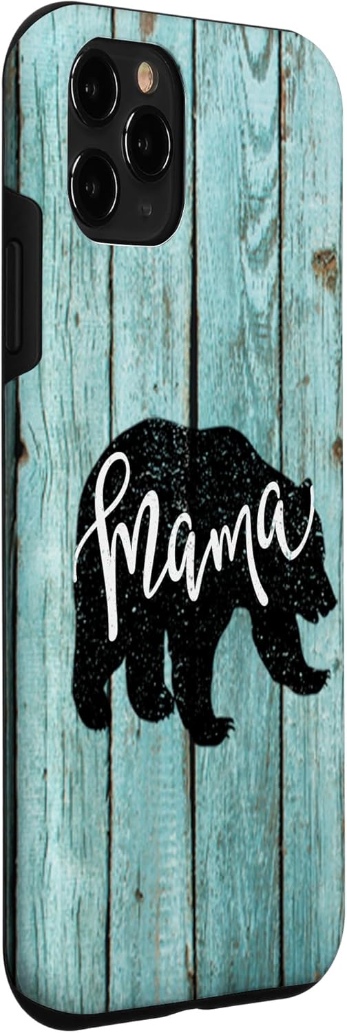 Turquoise Woodgrain Rustic Farmhouse Shiplap Wood Mama Bear Case for iPhone 11 Pro