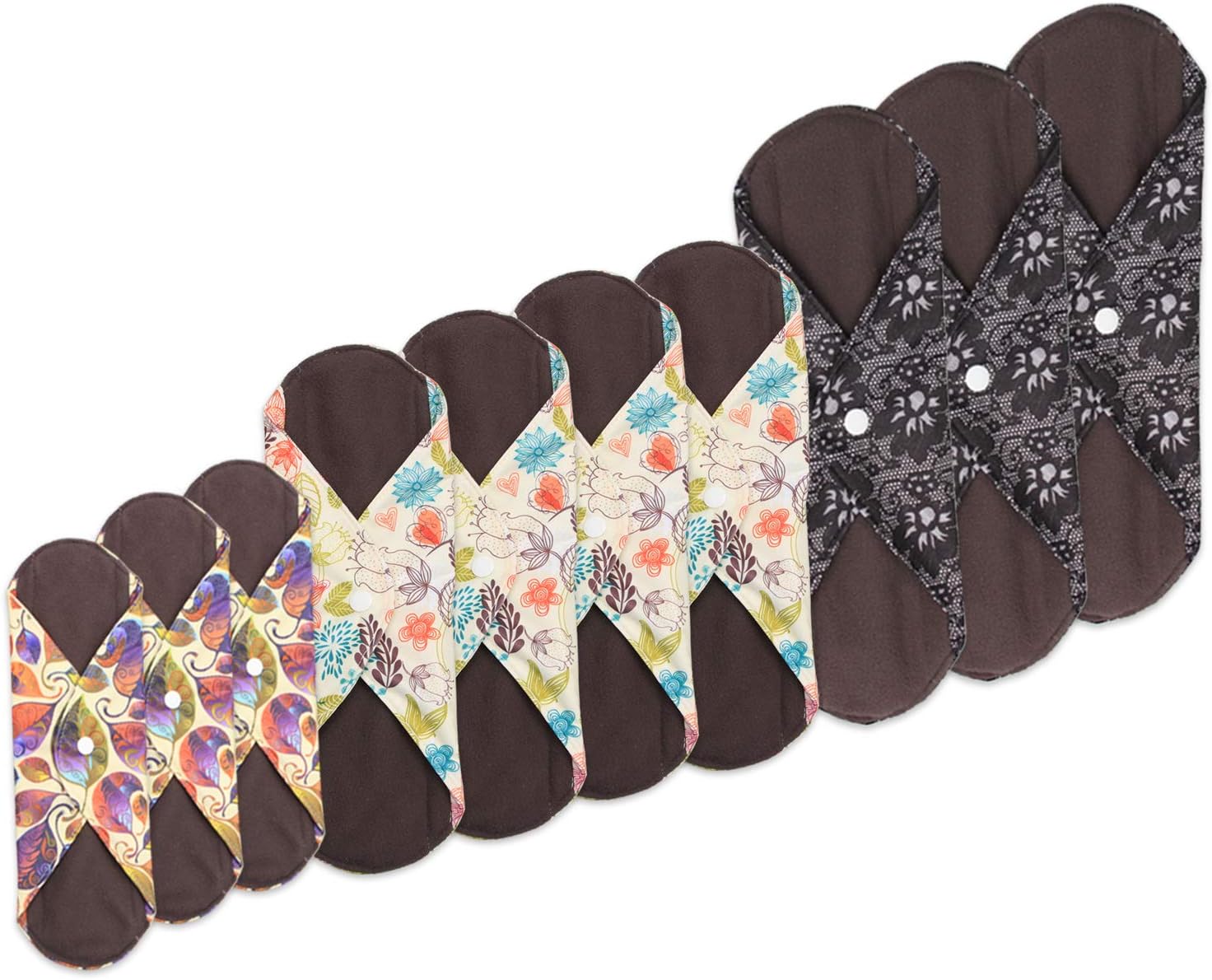 Teamoy 10Pcs Sanitary Pad, Reusable Washable Cloth Menstrual Pads/Panty Liners with Wet Bag, Super-Absorbent, Soft and Comfortable(3pcs×7.9"+4pcs×10"+3pcs×11.6") - Image 9