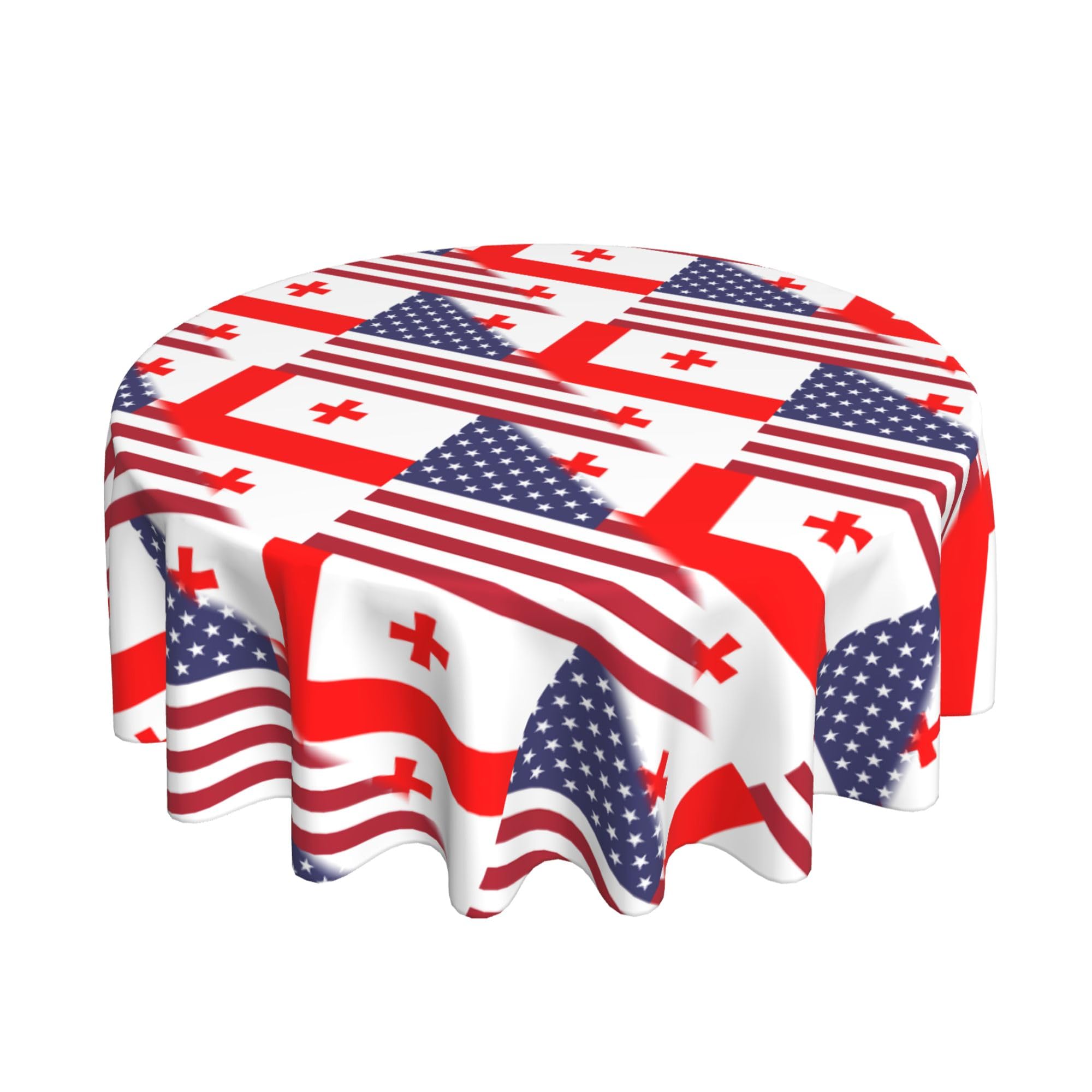 HLBSDM American Flag and Georgian Flag 60" Restaurant Circle Decor Tablecloth Festive Table Cover Round Art Desk Cloth