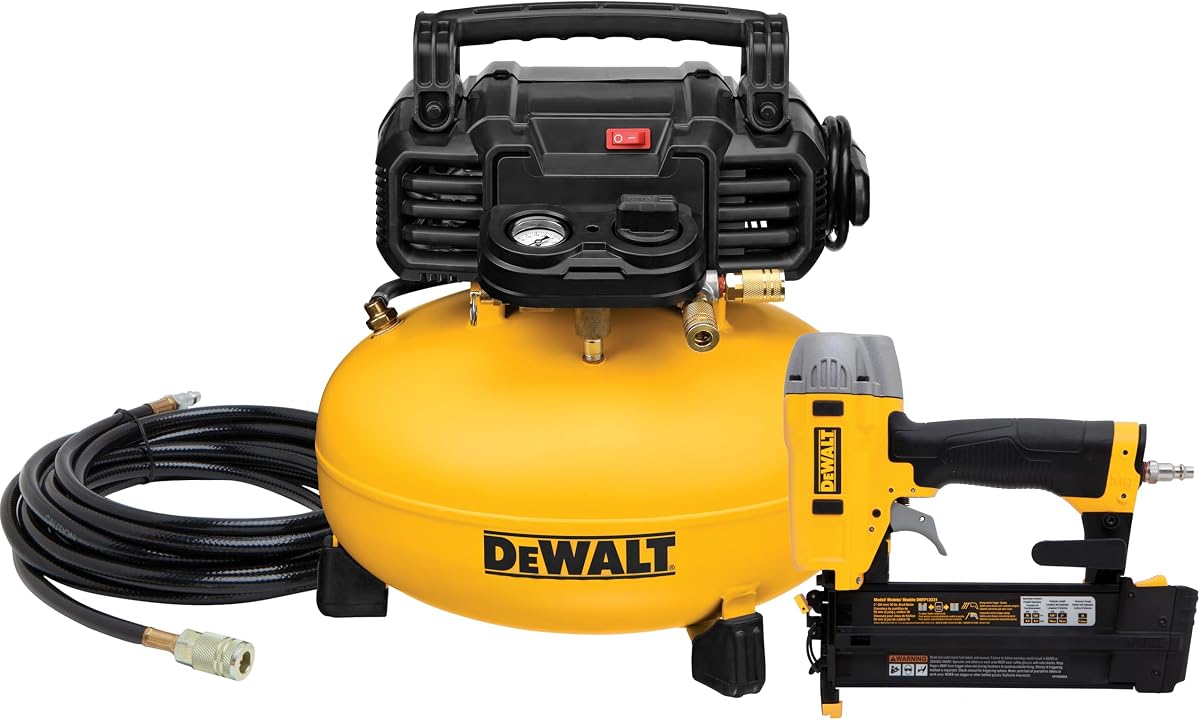 Compresor de aire DEWALT Pancake con 165 PSI Max y 2.6 CFM @ 90 PSI y 18 Gauge Brad Nailer Combo Kit