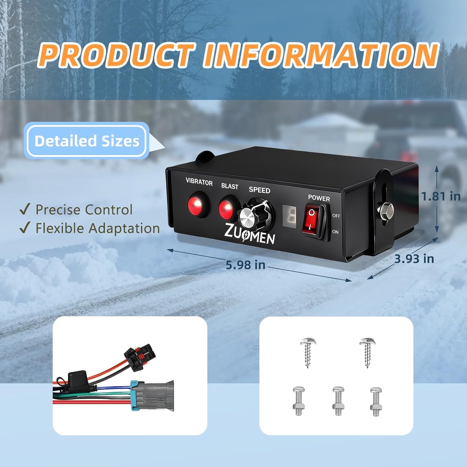 Salt Spreader Speed Controller, 0–9 Speed Levels with Blast Mode, Compatible with TGS Series Tailgate Spreaders SaltDogg 3011864, Cab Control Prevents Clogging for Winter Snow Removal