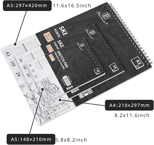 Miniatura 3 de Cuaderno de bocetos de 11 x 168 x 165 x 8 pulgadas, 24 hojas, 1 paquete (5.64 ozm2) cuaderno de bocetos artísticos, dibujo artístico, pintura, papel