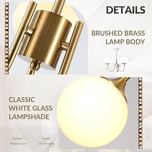 Miniatura 3 de BOKT Lámpara de araña Sputnik moderna de mediados de siglo con forma de globo vintage de 3 luces de vidrio de leche, lámpara colgante grande de bola